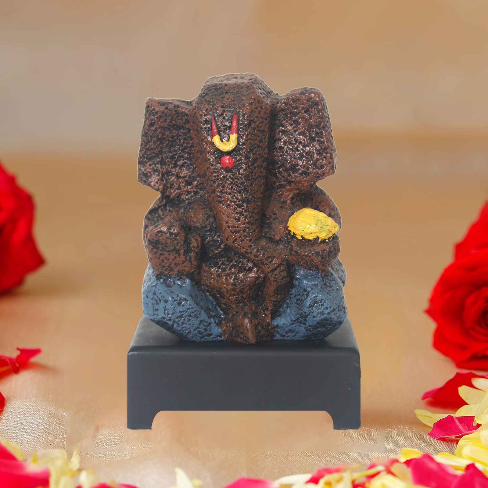 Bal Laddu Ganesha idols for home decoration Matte Finish with Wooden Base 17 cm G57GW1249AFNMX
