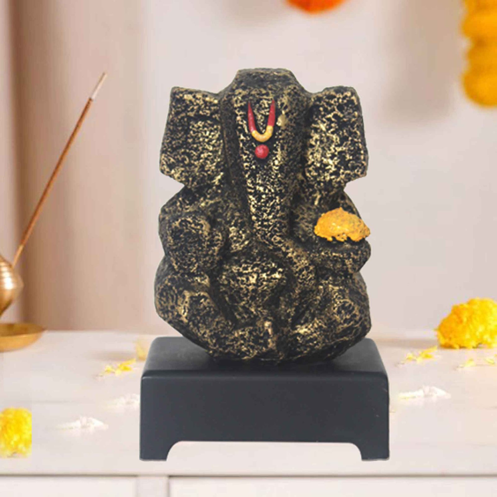 Bal Laddu Ganesha idols for gift Brass Antique Finish with Wooden Base 17 cm G57GW1249BBAGX