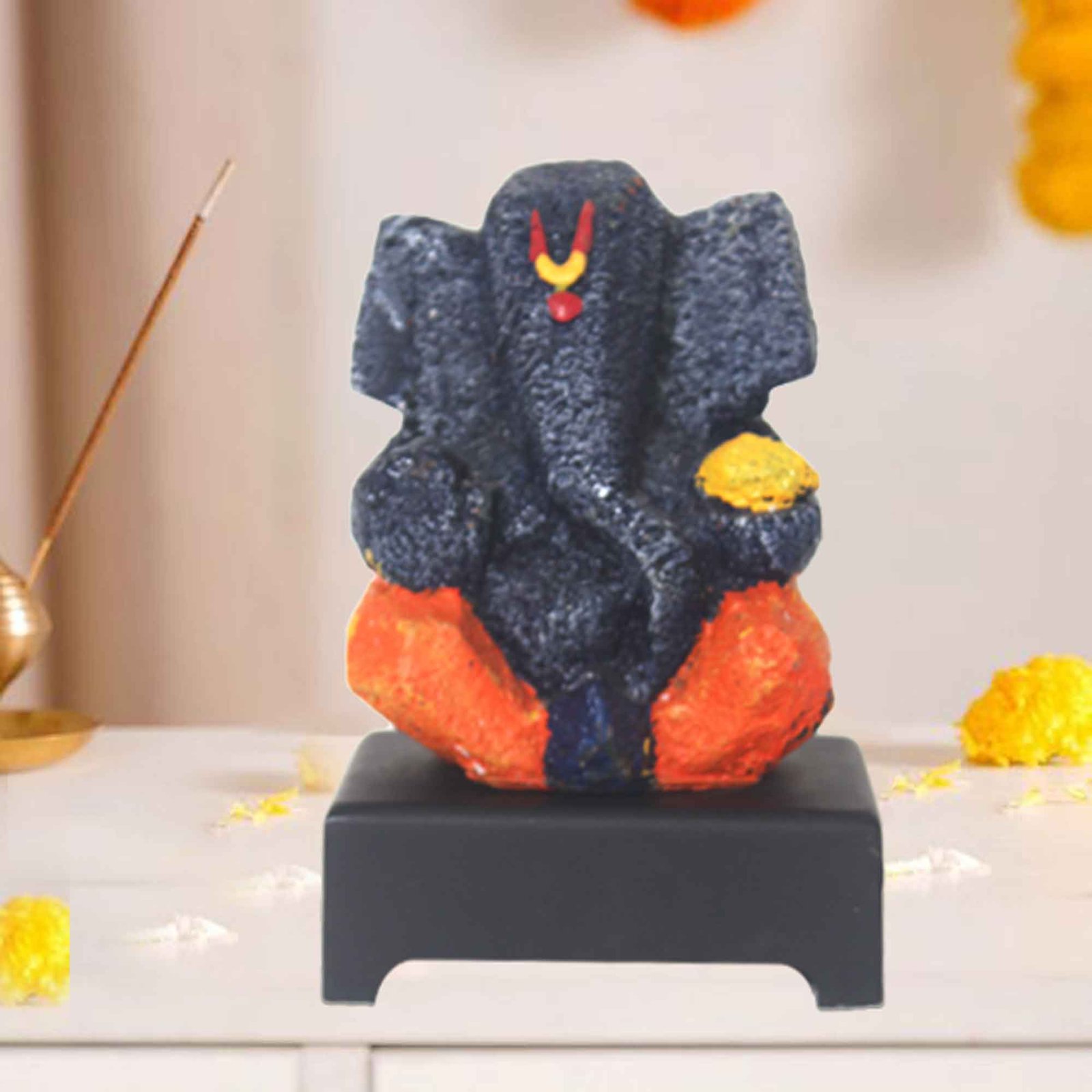 Bal Laddu Ganesha showpiece for gift Matte Finish with Wooden Base 17 cm G57GW1249NONMX