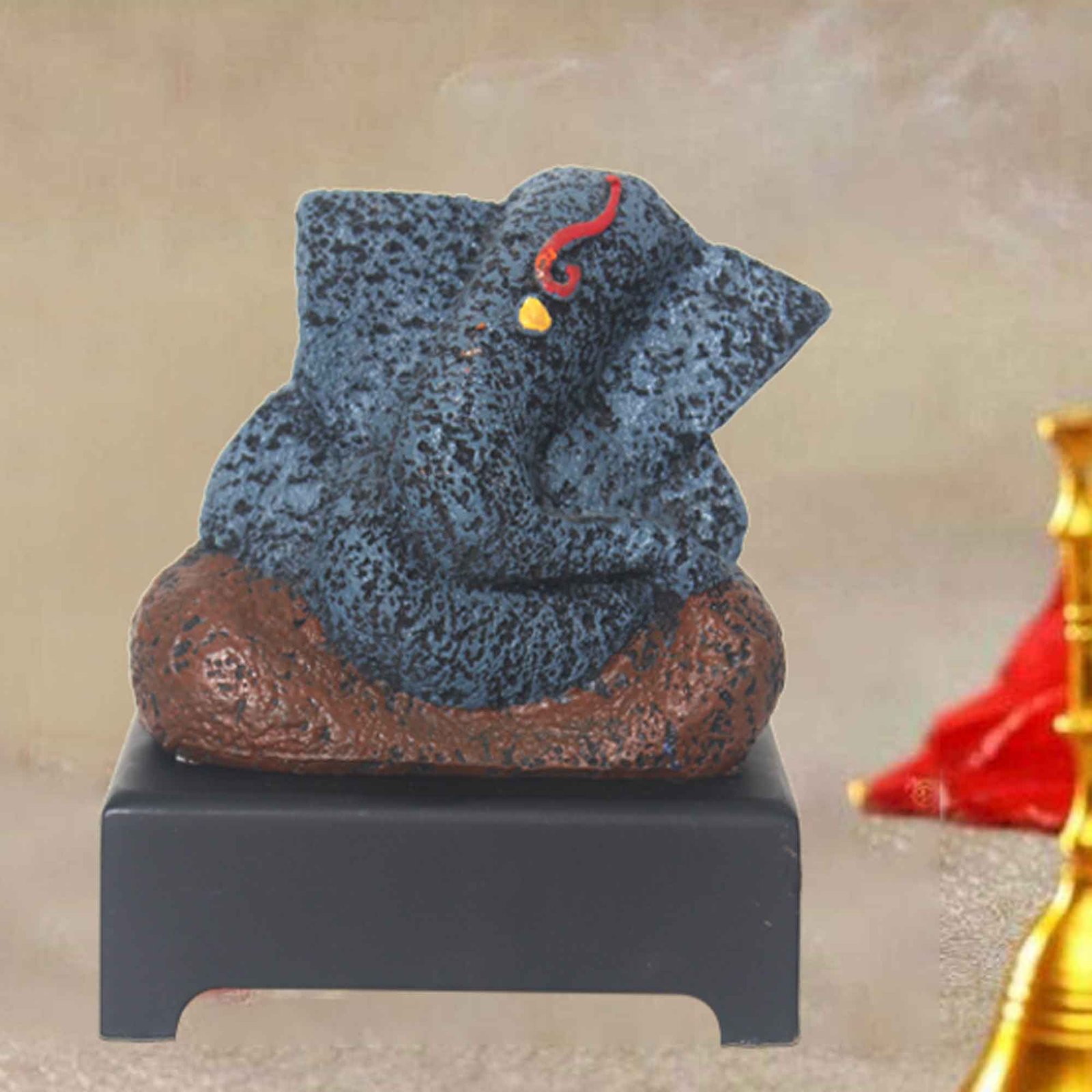 Small Ganpati figures for decoration Matte Finish with Wooden Base 13 cm G57GW1255FANMX