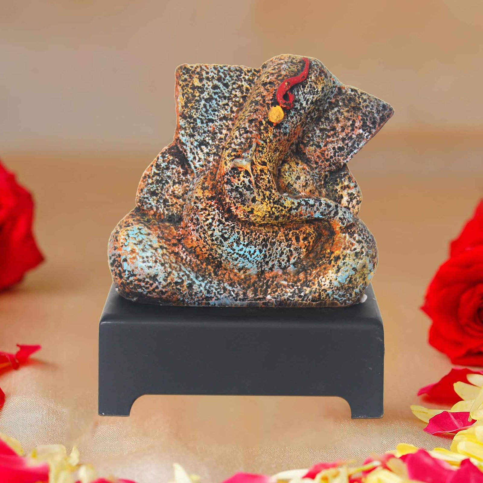 Small Ganpati figures for home decor Matte Finish with Wooden Base 13 cm G57GW1255MMNMX