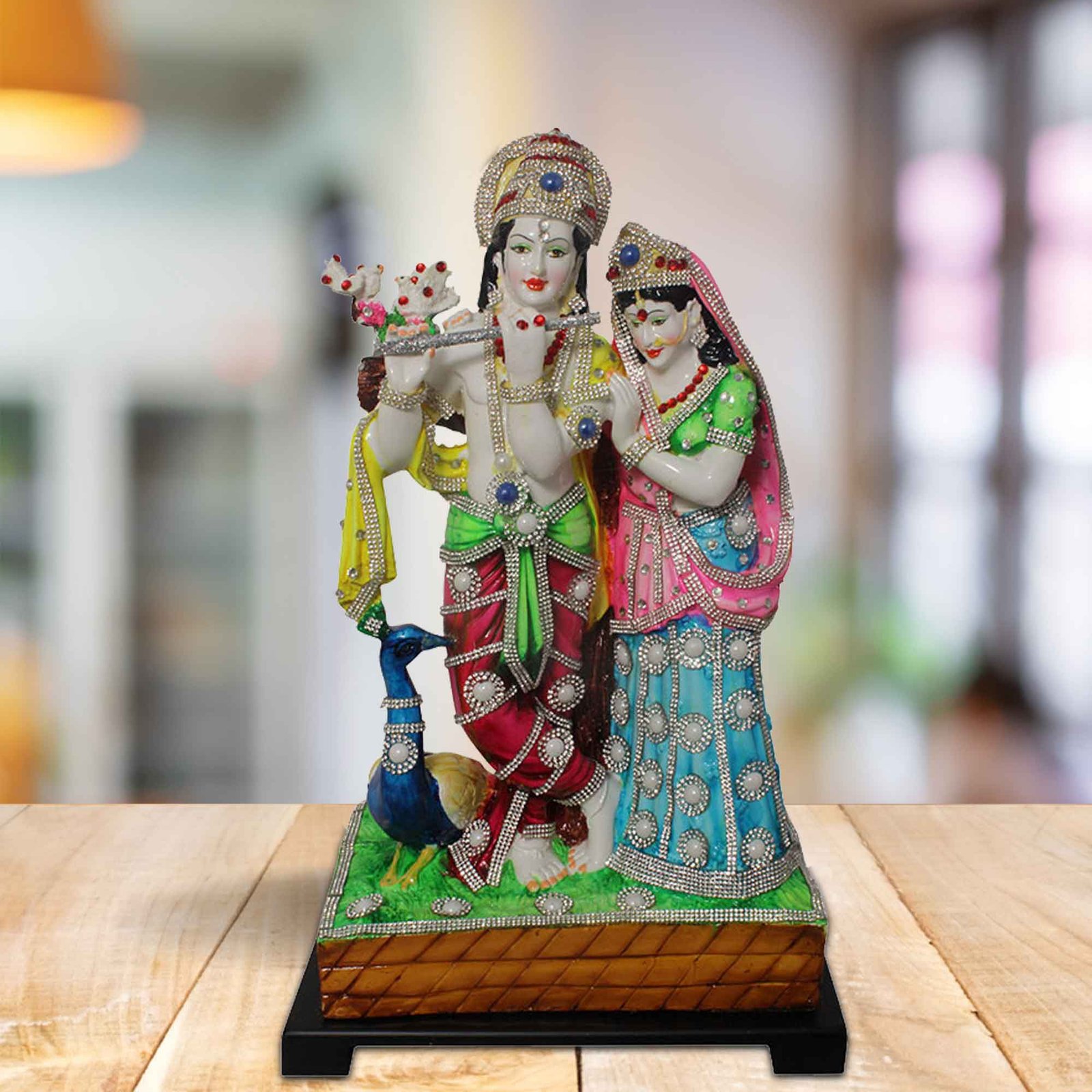 Radha Krishna sculpture for living room Jewellery Decorated with Wooden Base 43 cm G57GW1260WMLGZ