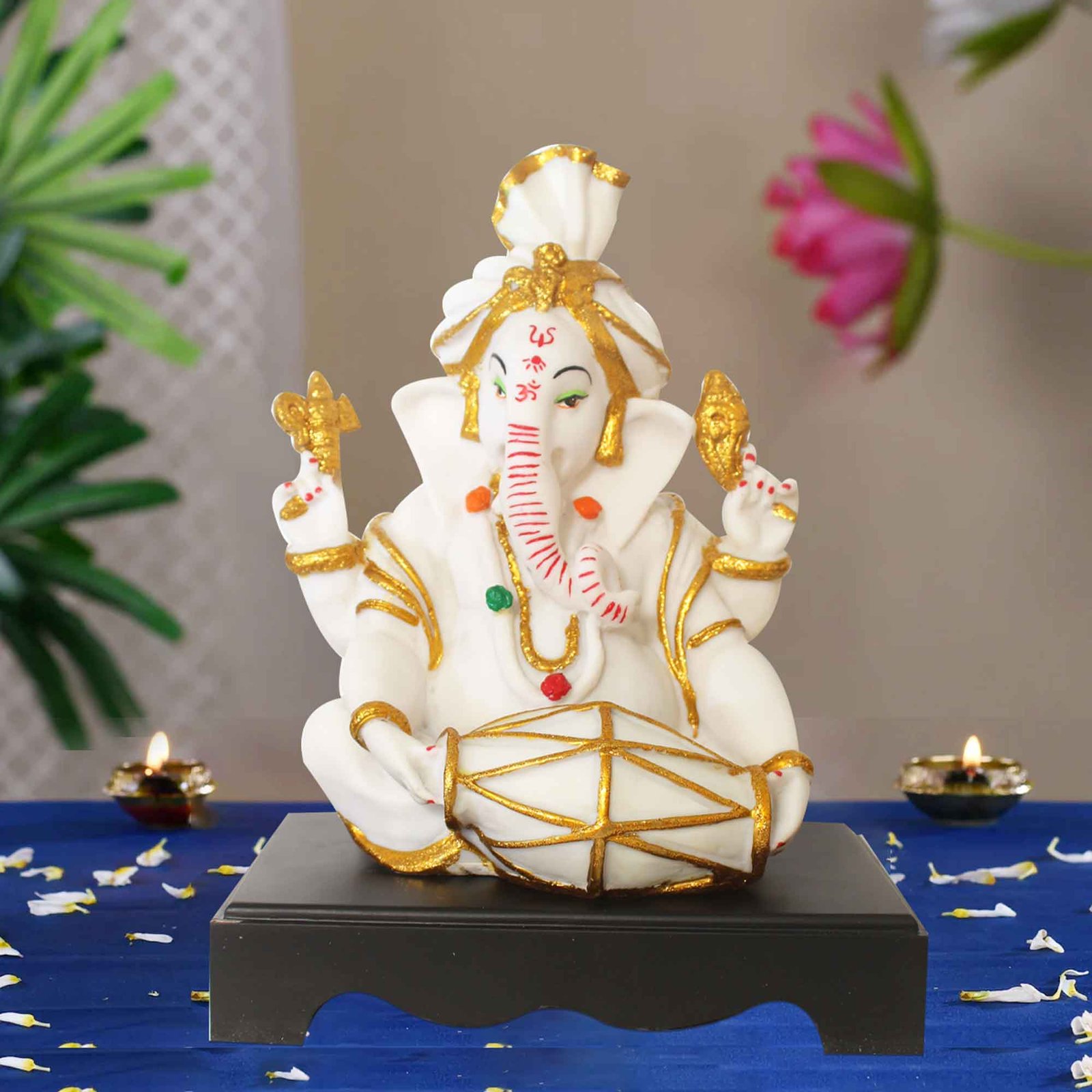 Dholak Ganesha gift items for marriage Marble Look with Wooden Base 36 cm G57GW1270WGCMX