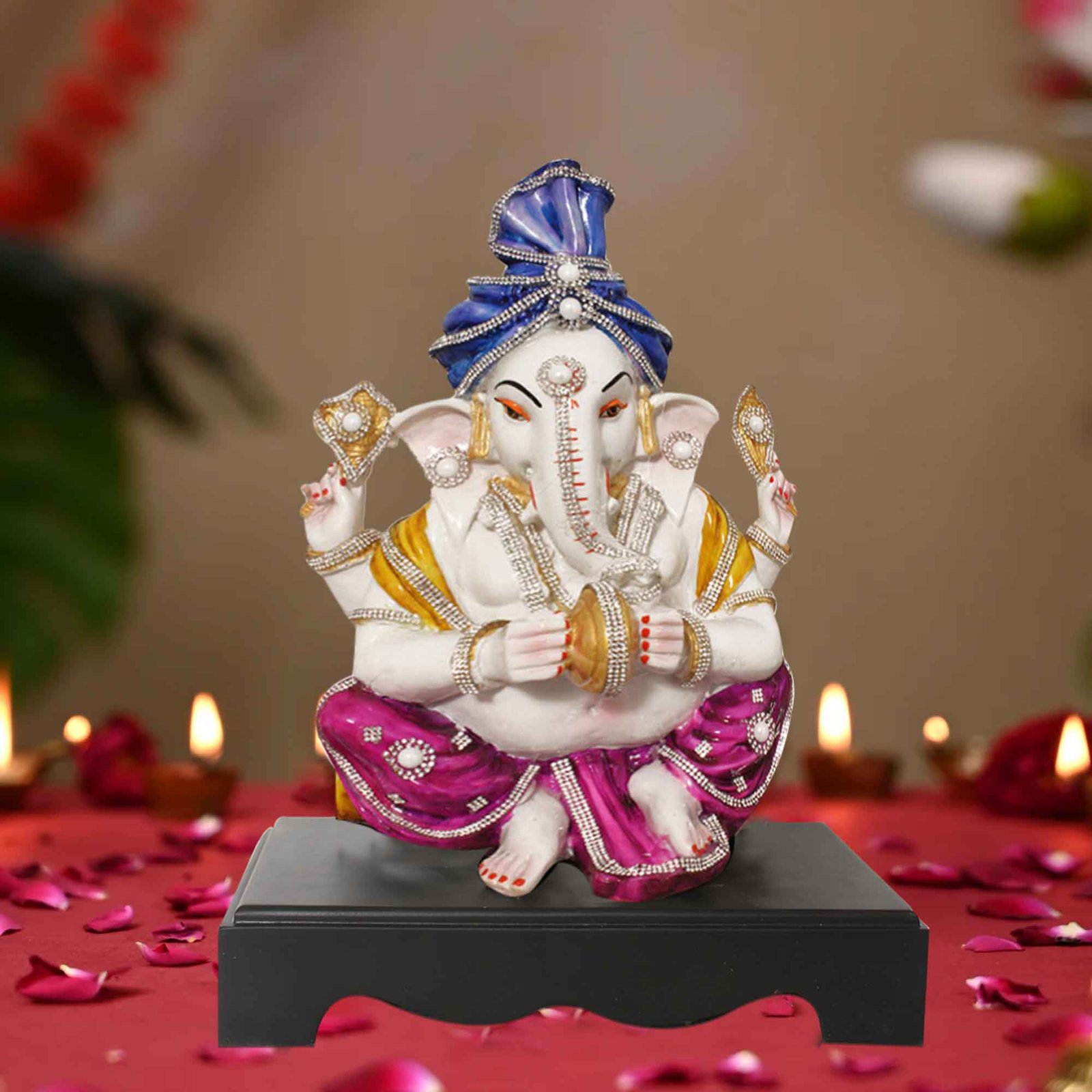 Manjeera Ganesha artifacts for home decor Jewellery Decorated with Wooden Base 36 cm G57GW1272WMCGZ