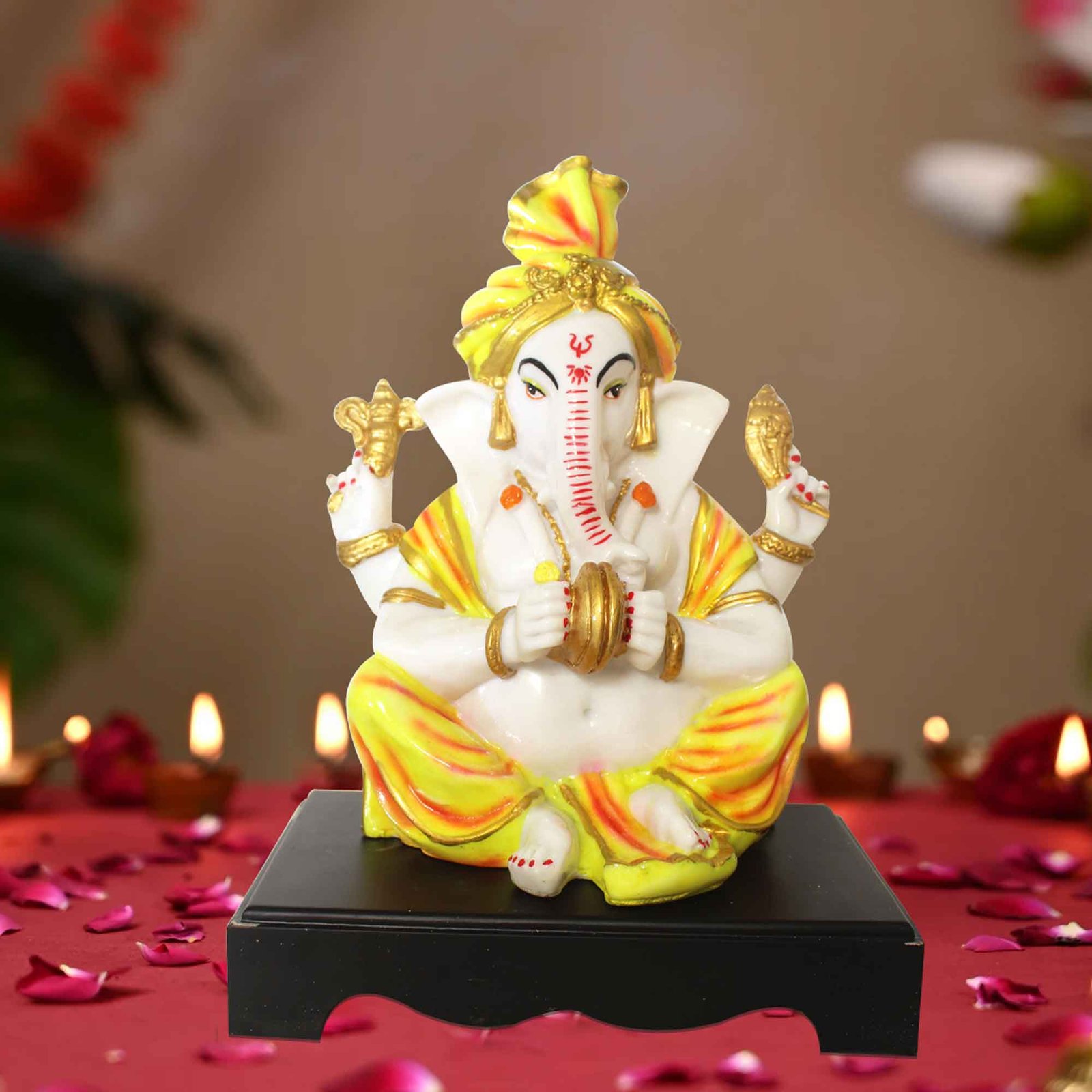 Manjeera Ganesha murti for gift Marble Look with Wooden Base 36 cm G57GW1272WYCGX