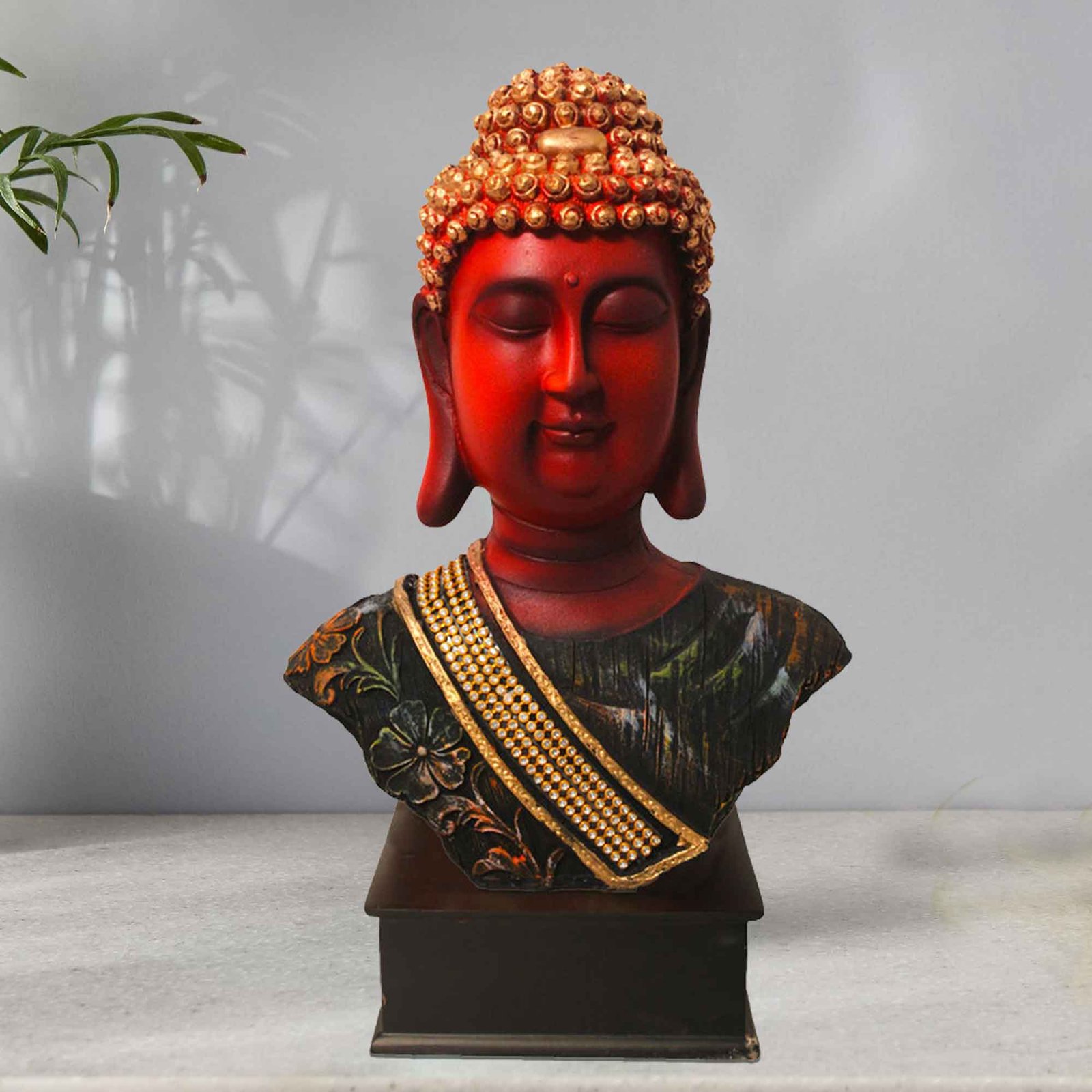 Gautam Buddha Bust gift items for home inaugration Jewellery Decorated with Wooden Base 41 cm G57GW1274AHMMZ