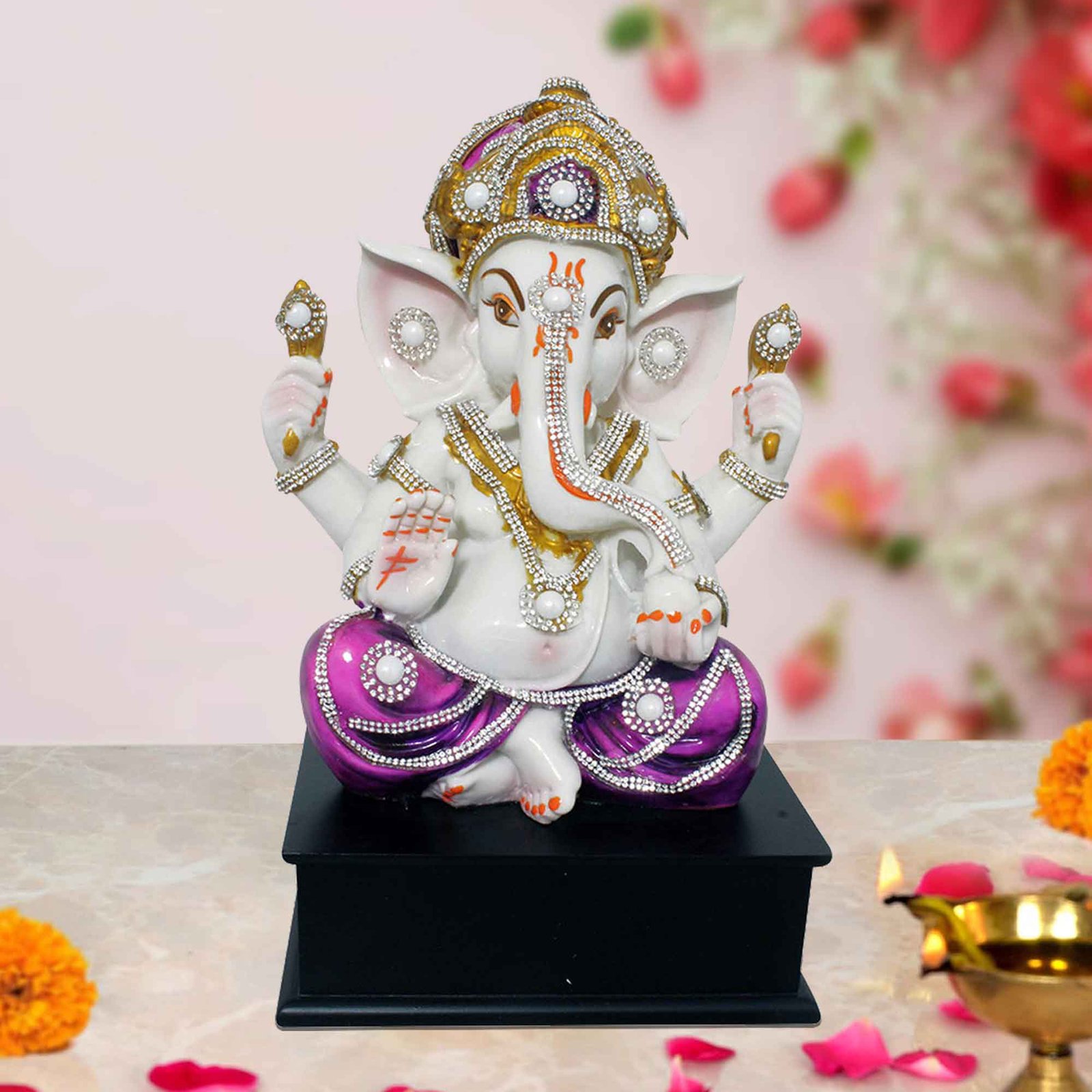Divine Ganesha sculpture for living room Jewellery Decorated with Wooden Base 30 cm G57GW1275WJLGZ
