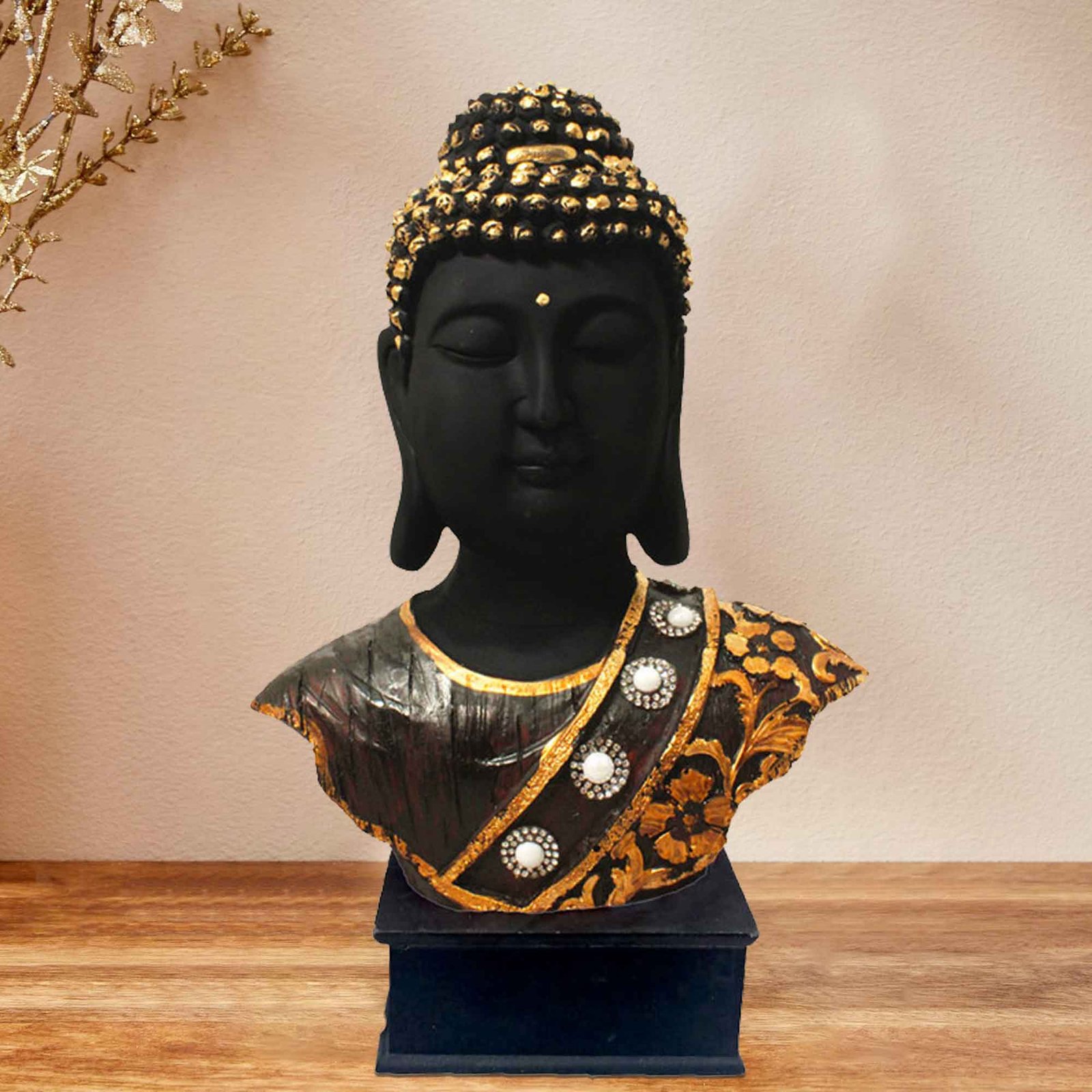Buddha Bust sculpture for living room decoration Jewellery Decorated with Wooden Base 36 cm G57GW1276KFMMZ