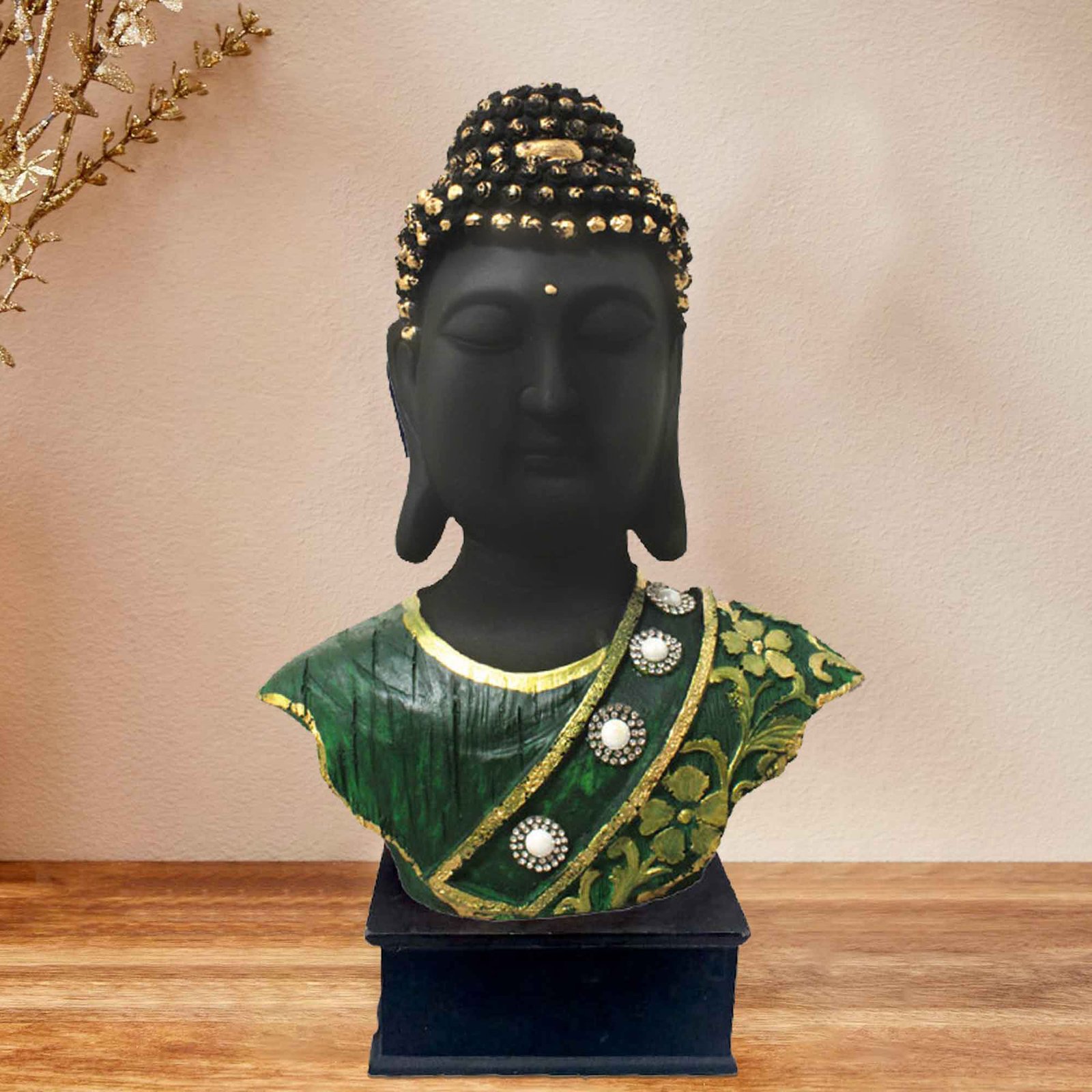 Buddha Bust figures for gift Jewellery Decorated with Wooden Base 36 cm G57GW1276KHMMZ