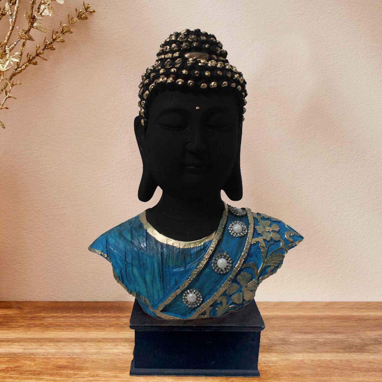 Buddha Bust figures for home decor Jewellery Decorated with Wooden Base 36 cm G57GW1276KQMMZ