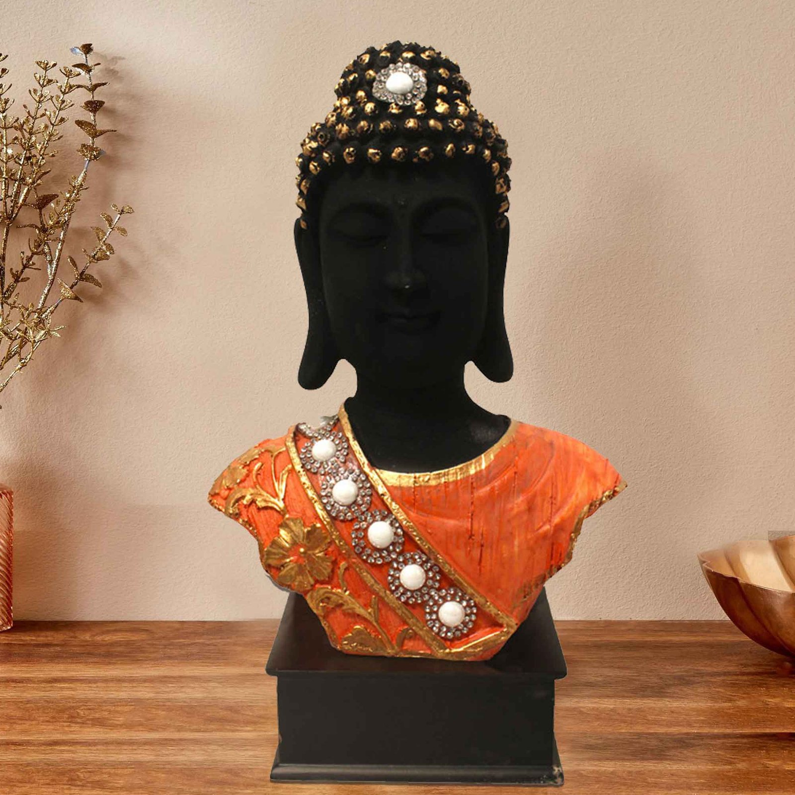 Tabletop Buddha Bust gift items for birthday Jewellery Decorated with Wooden Base 30 cm G57GW1277KOMMZ