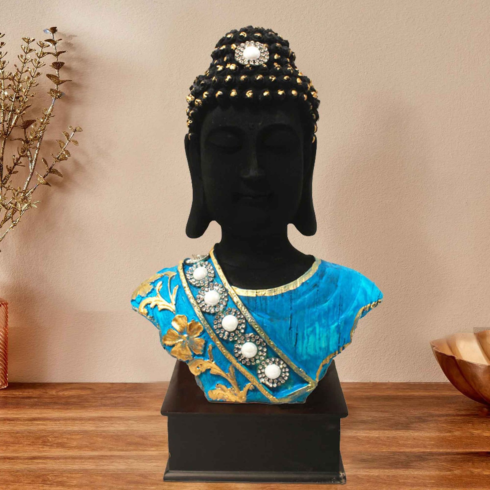 Tabletop Buddha Bust showpiece items for gift Jewellery Decorated with Wooden Base 30 cm G57GW1277KQMMZ