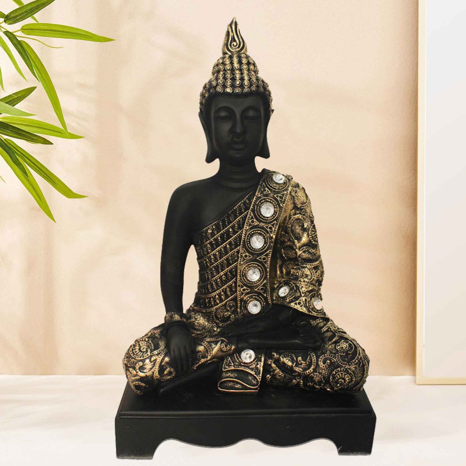 Samadhi Buddha statue for gift Jewellery Decorated with Wooden Base 43 cm G57GW1285KBNMZ