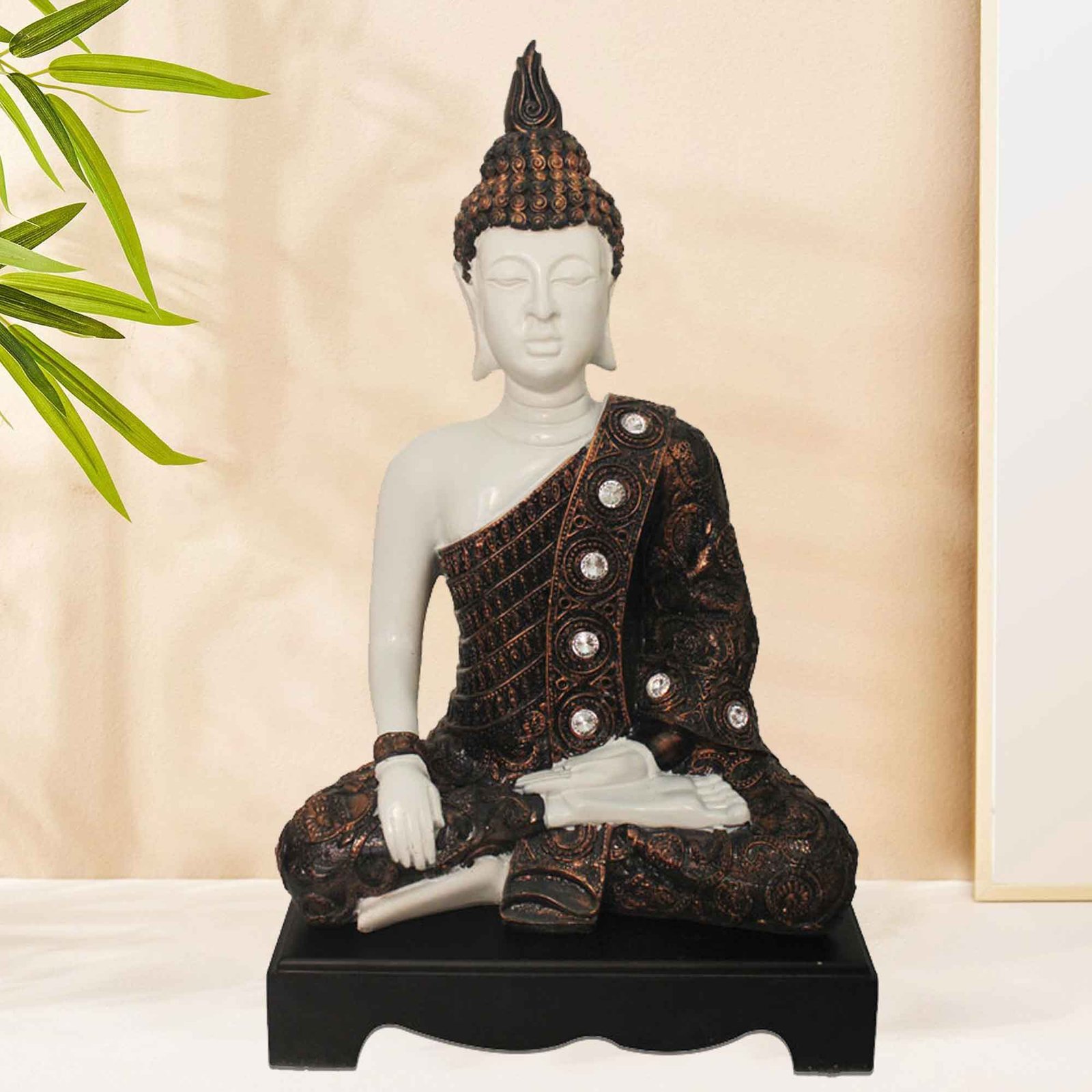 Samadhi Buddha gift items for birthday Jewellery Decorated with Wooden Base 43 cm G57GW1285WCNGZ