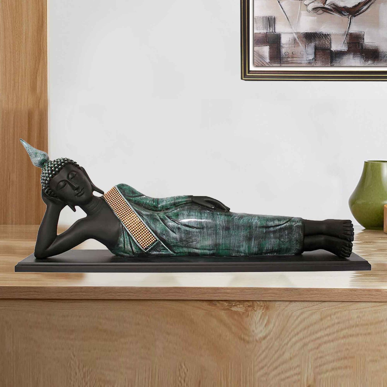 Sleeping Lord Buddha artifacts for tv unit Jewellery Decorated with Wooden Base 24 cm G57GW1296KHMMZ