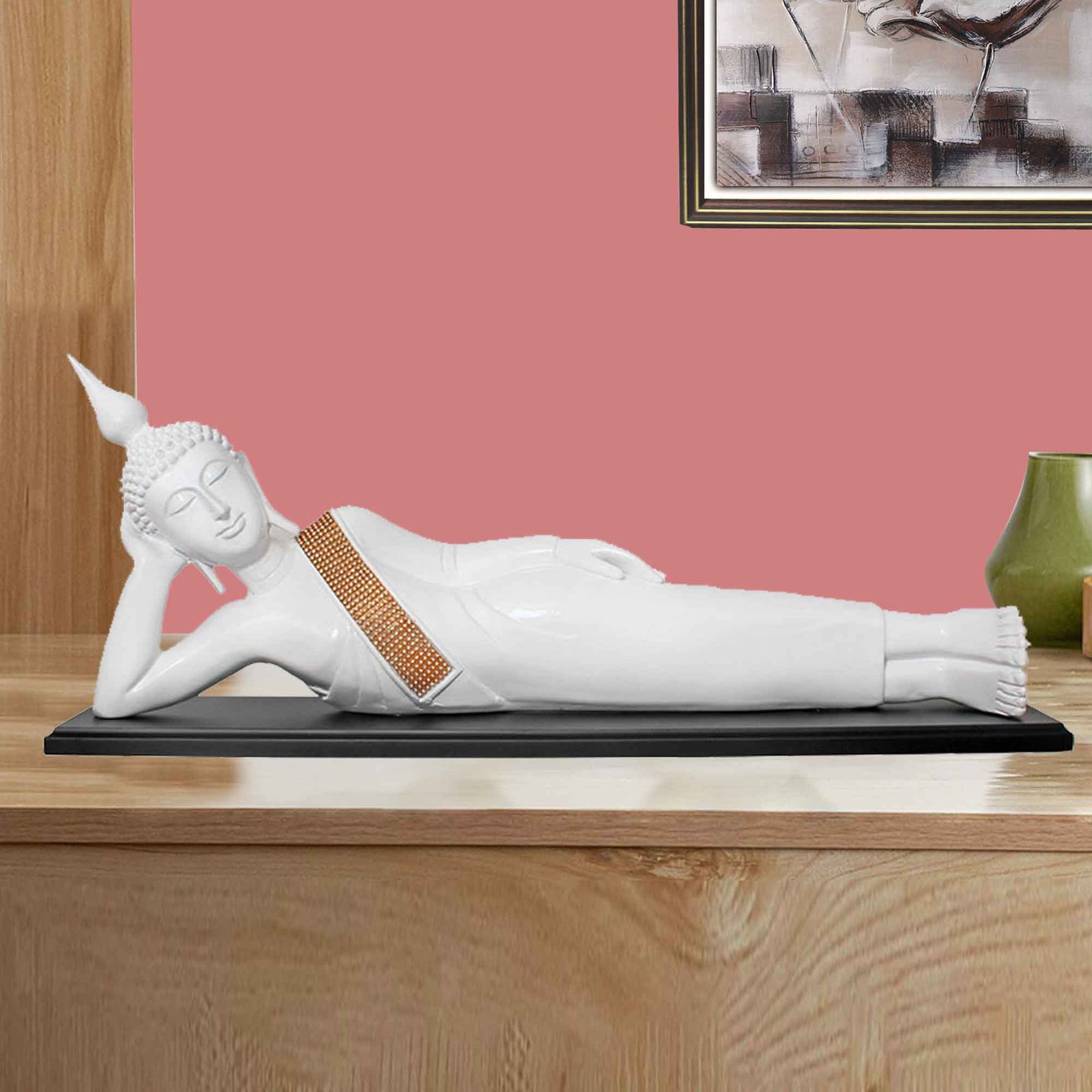 Sleeping Lord Buddha artifacts for living room Jewellery Decorated with Wooden Base 24 cm G57GW1296WWNGZ