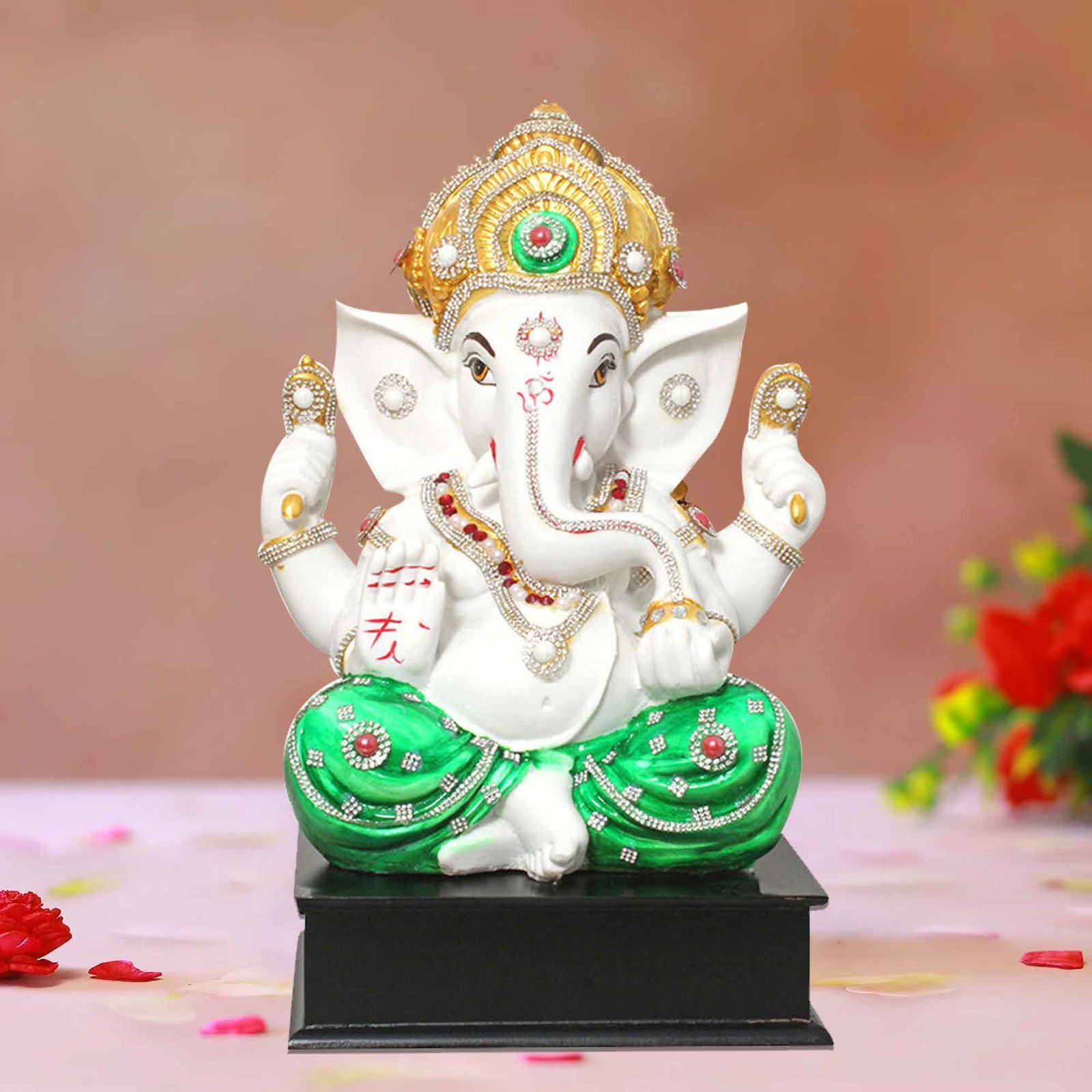 Blessing Ganpati artifacts for gifts Jewellery Decorated with Wooden Base 37 cm G57GW1324WULGZ