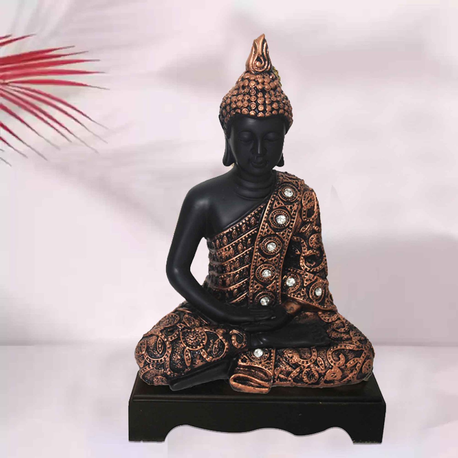 Meditating Buddha showpiece for home decor Jewellery Decorated with Wooden Base 29 cm G57GW1360KCAMZ