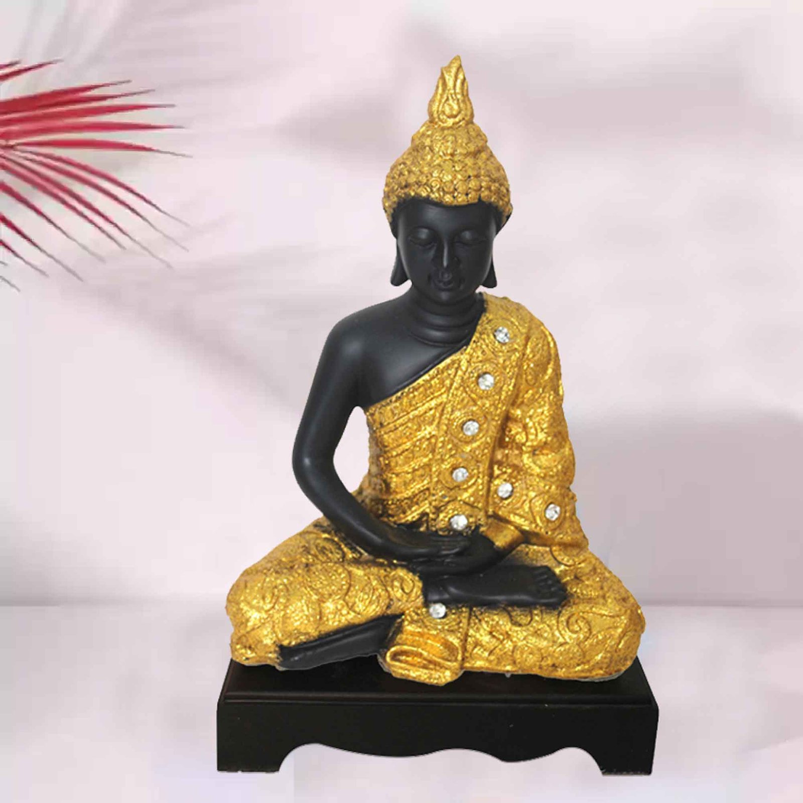 Meditating Buddha showpiece for home decor living room Jewellery Decorated with Wooden Base 29 cm G57GW1360KGGMZ