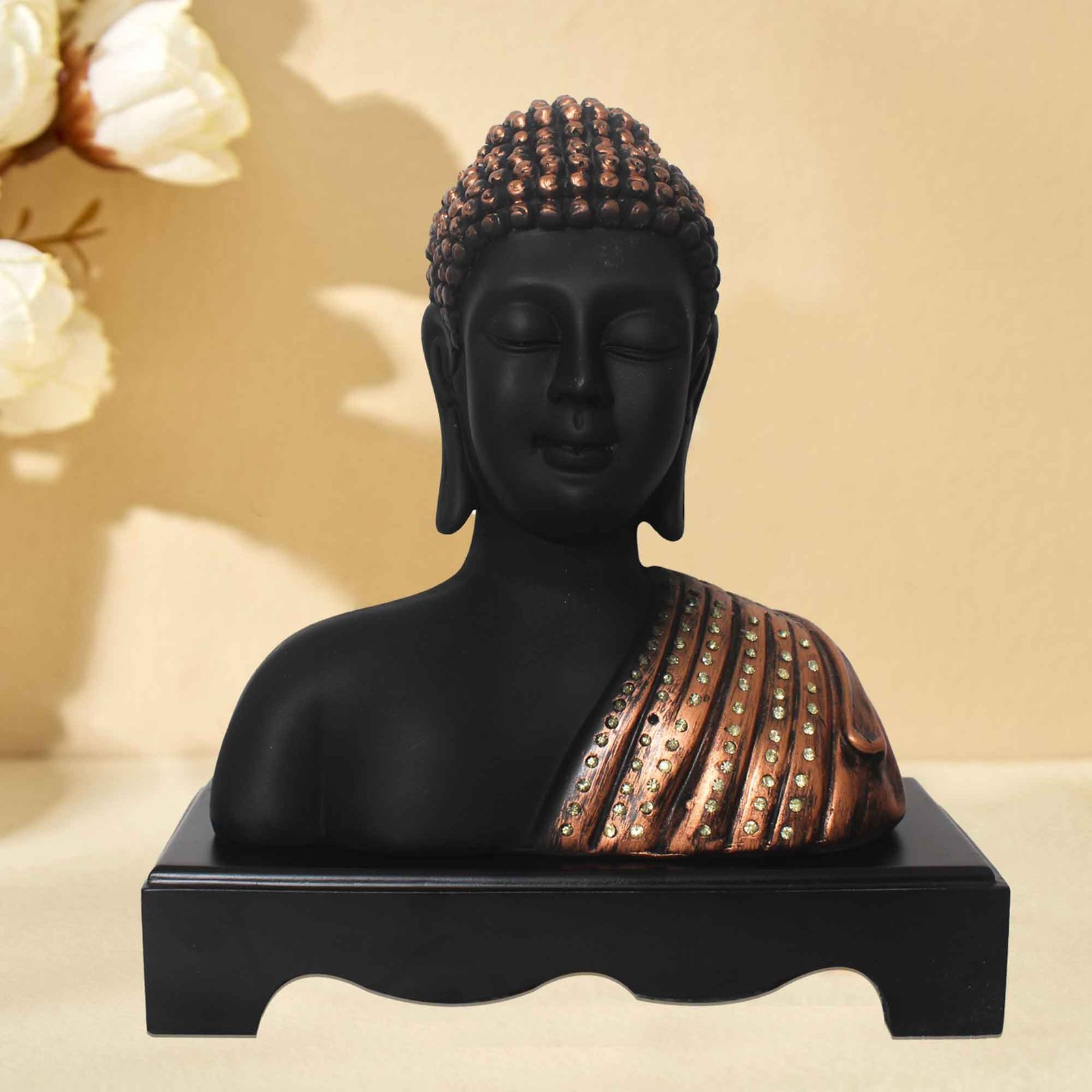 Lord Buddha Bust figures for home decor Jewellery Decorated with Wooden Base 28 cm G57GW1392KCNMZ
