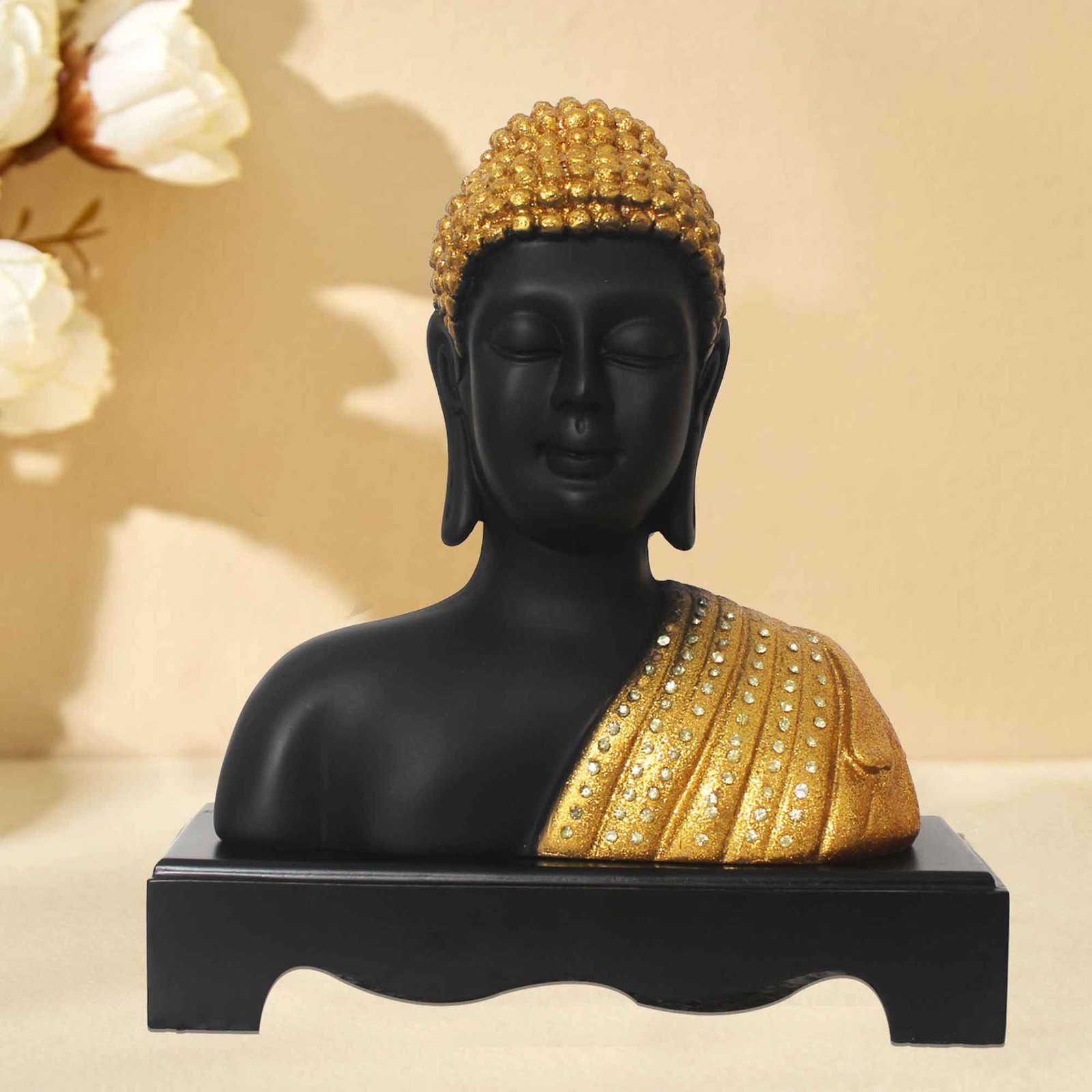 Lord Buddha Bust figures for decoration Jewellery Decorated with Wooden Base 28 cm G57GW1392KGGMZ