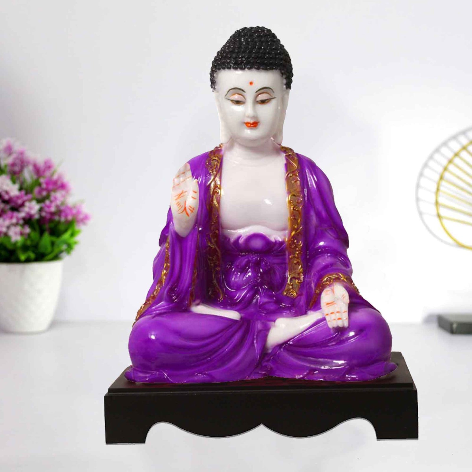 Lord Samadhi Buddha statue for gift Marble Look with Wooden Base 33 cm G57GW1411WJCGX
