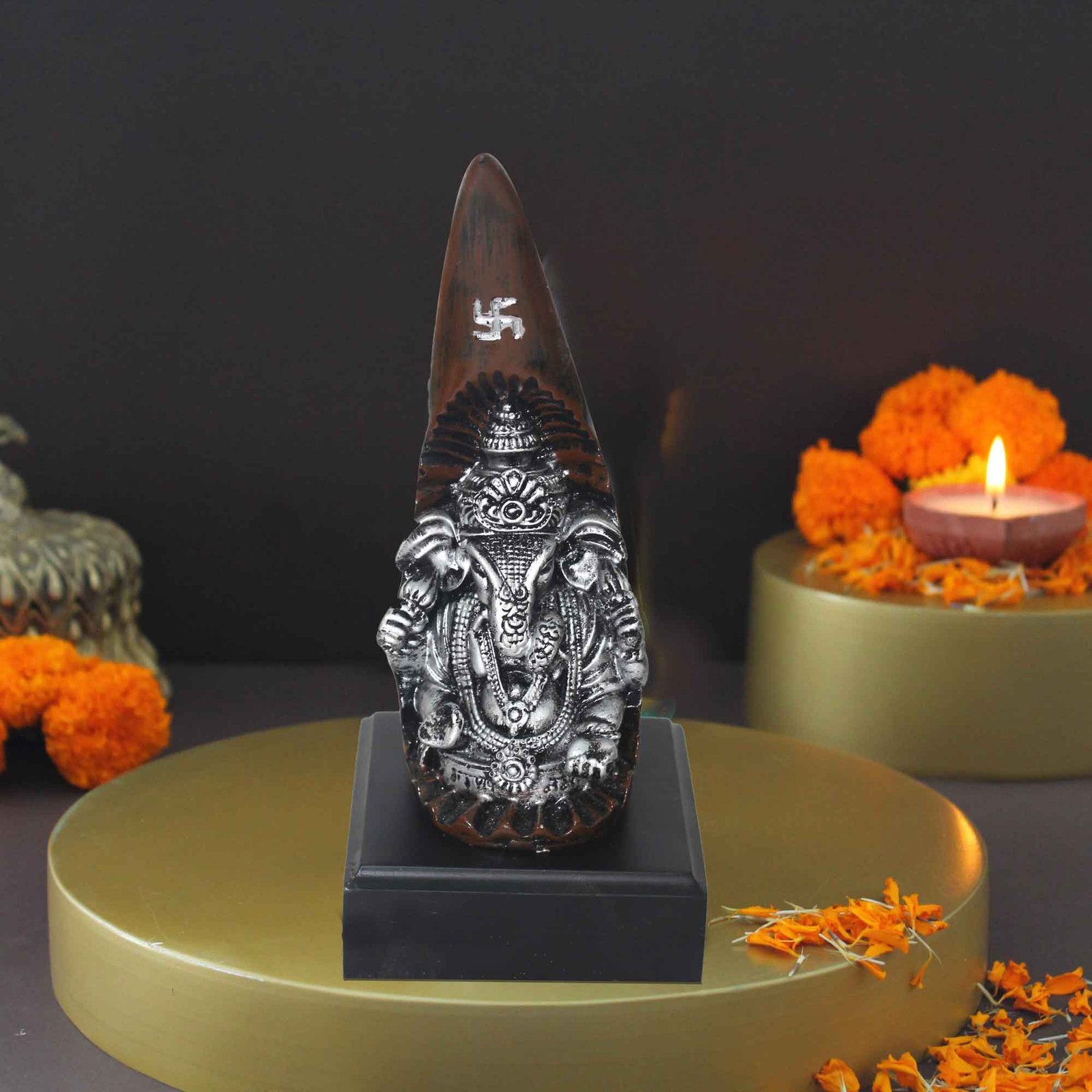 Lord Daant Ganesha showpiece for gift Antique Finish with Wooden Base 24 cm G57GW1498SAAGX