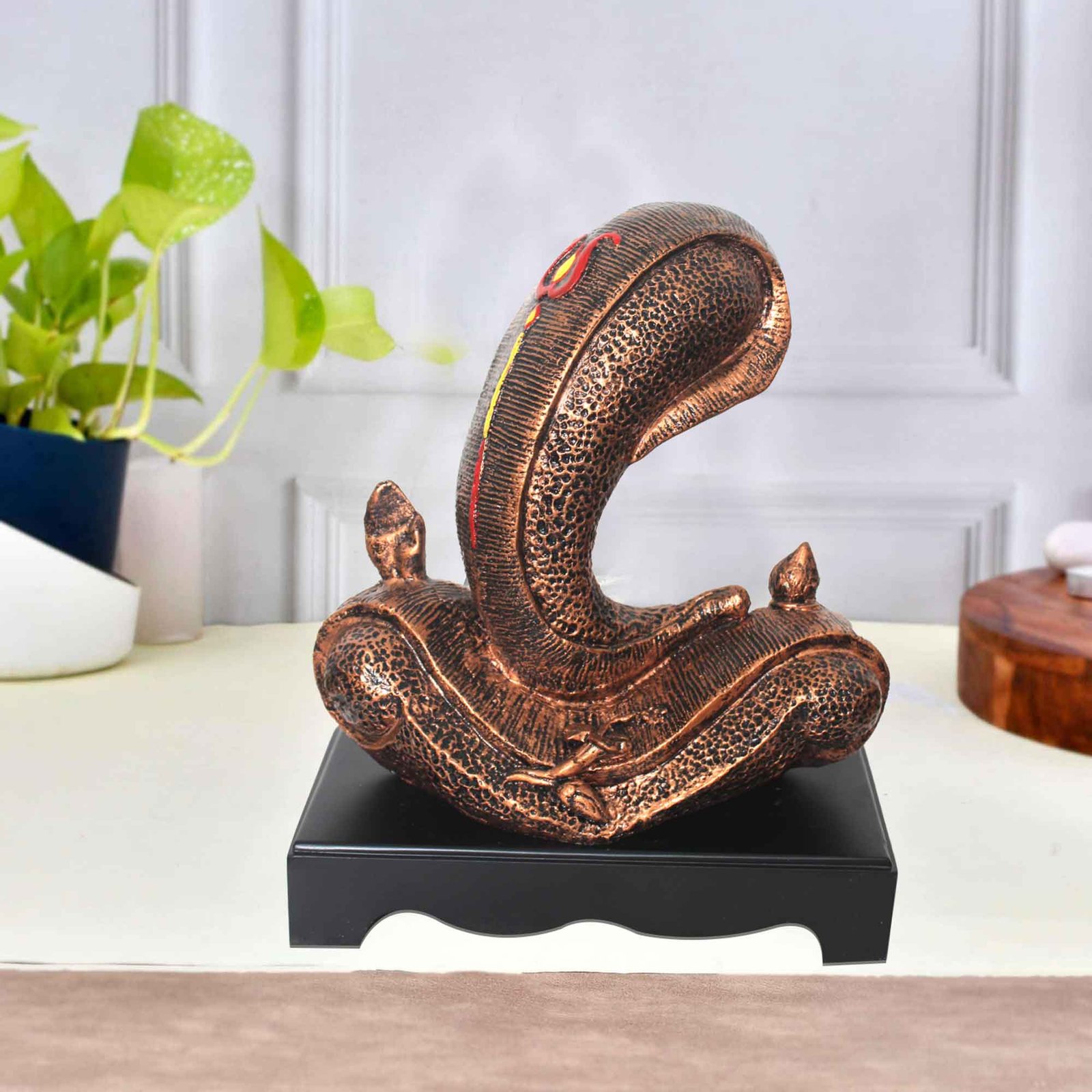 Lord Shund Ganesha statue for home decor Copper Antique Finish with Wooden Base 34 cm G57GW1513CCAGX