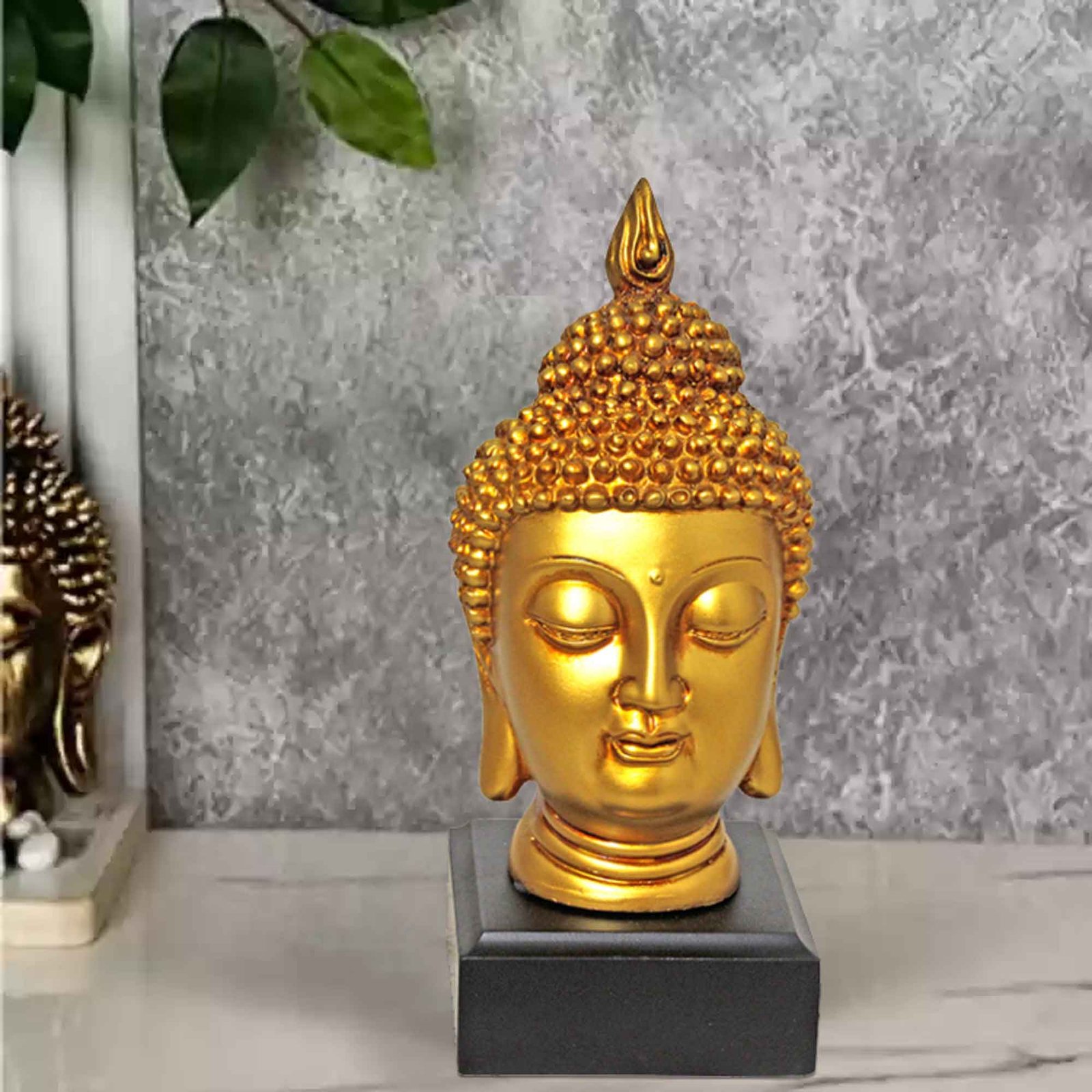 Gautam Buddha Head miniature decorative items Gloss Finish with Wooden Base 19 cm G57GW1545GGNGX