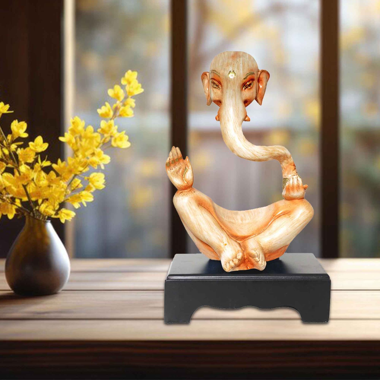 Hawa Ganesha artifacts for home decor Matte Finish with Wooden Base 25 cm G57GW1555IINMX