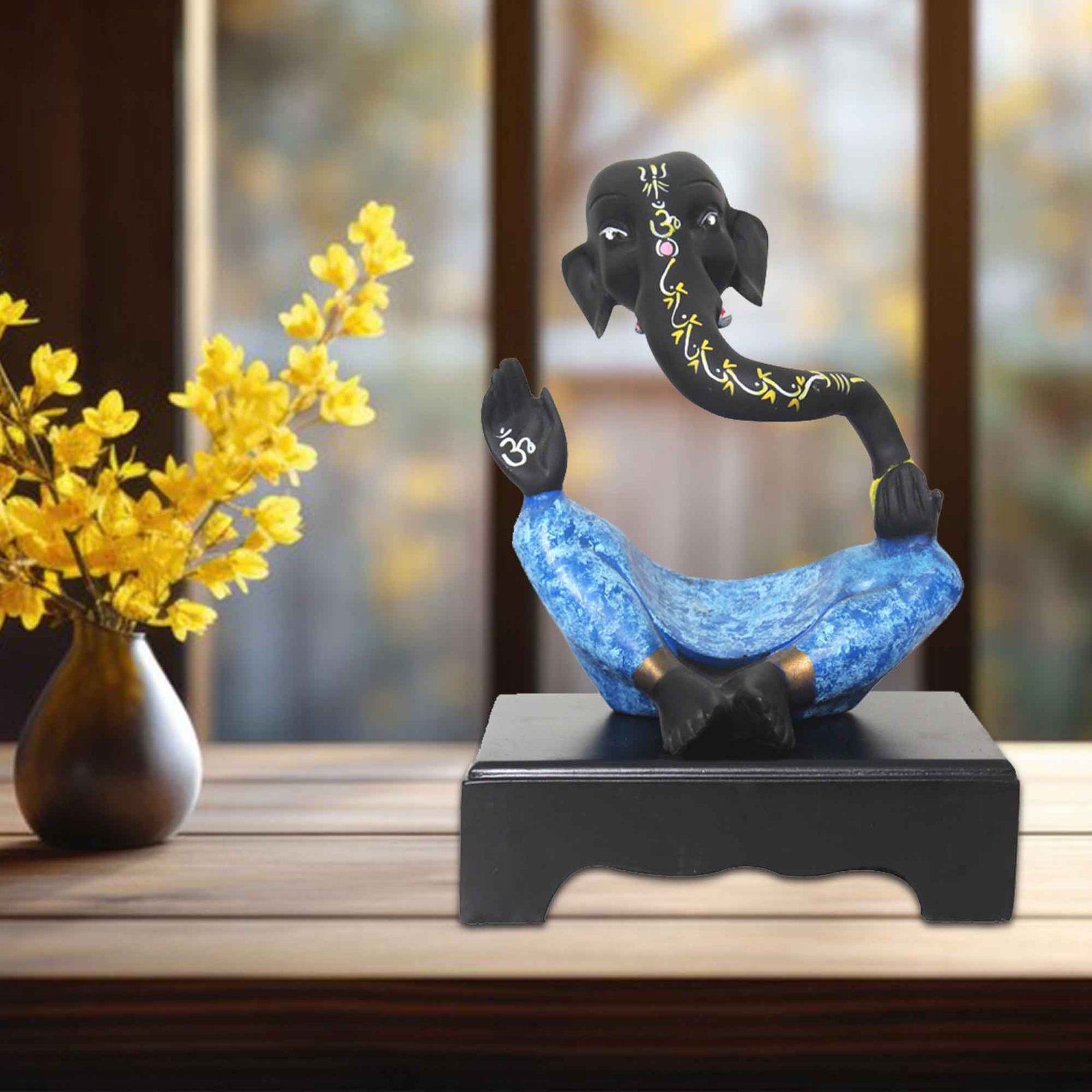 Hawa Ganesha sculpture for home decoration Matte Finish with Wooden Base 25 cm G57GW1555KNNMX