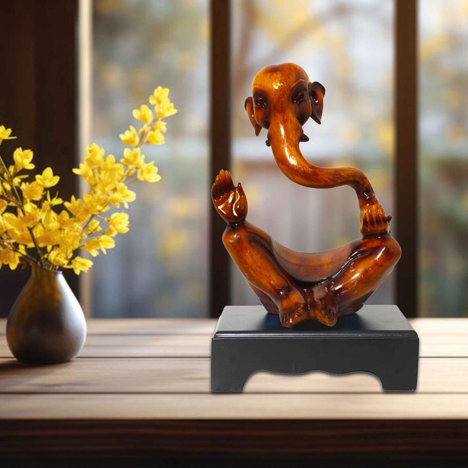 Hawa Ganesha sculpture for tv unit Gloss Finish with Wooden Base 25 cm G57GW1555LANGX