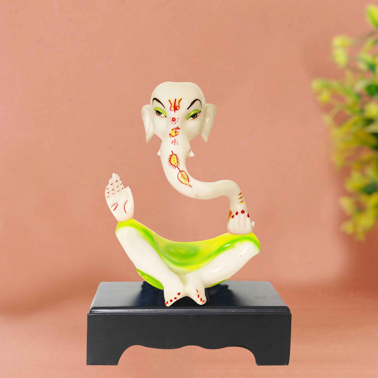 Hawa Ganesha idols for living room Marble Look with Wooden Base 25 cm G57GW1555WHCGX