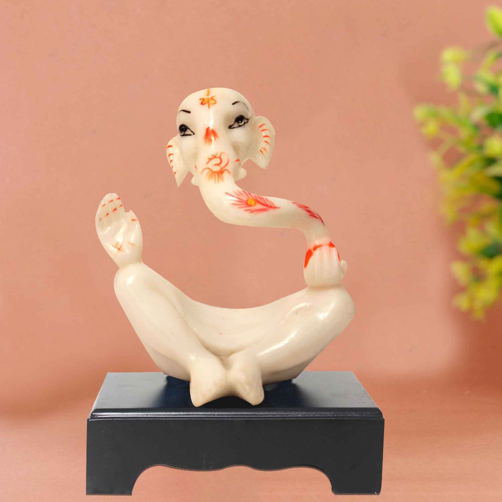 Hawa Ganesha idols for home Marble Look with Wooden Base 25 cm G57GW1555WWCGX