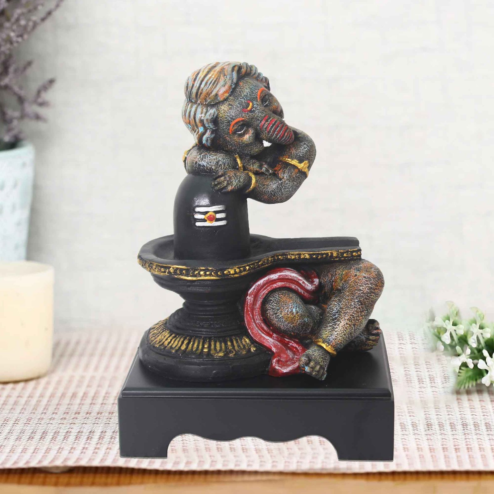 Lord Shivling Ganesha murti for gift Matte Finish with Wooden Base 27 cm G57GW1598MKLMX