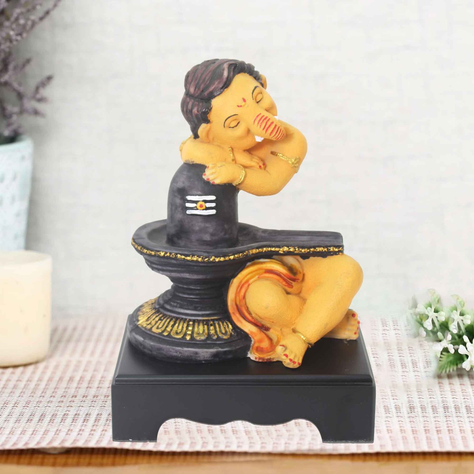 Lord Shivling Ganesha murti for living room Matte Finish with Wooden Base 27 cm G57GW1598VFLMX