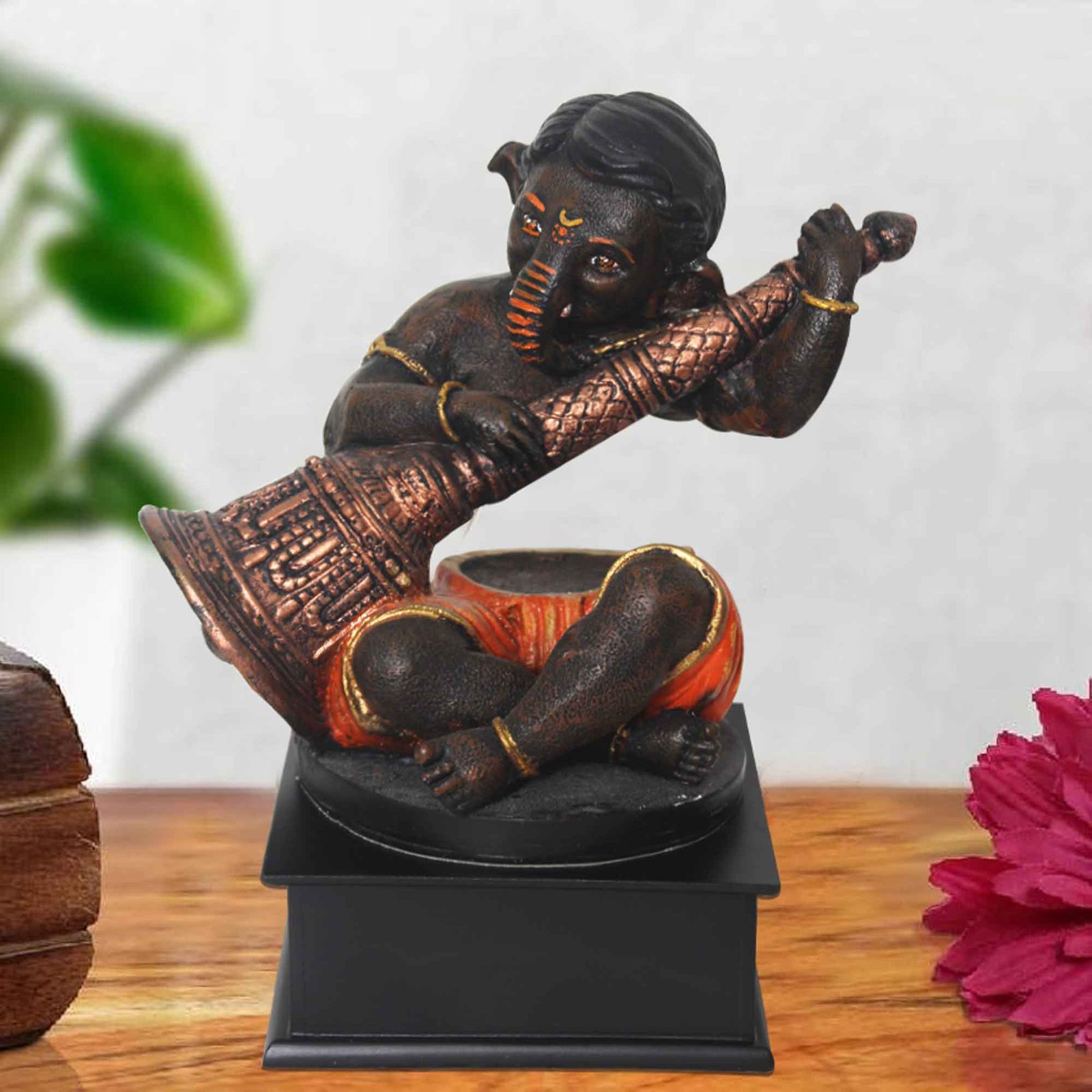 Ghanti Ganesha figures for gift Antique Finish with Wooden Base 30 cm G57GW1667ACAMX