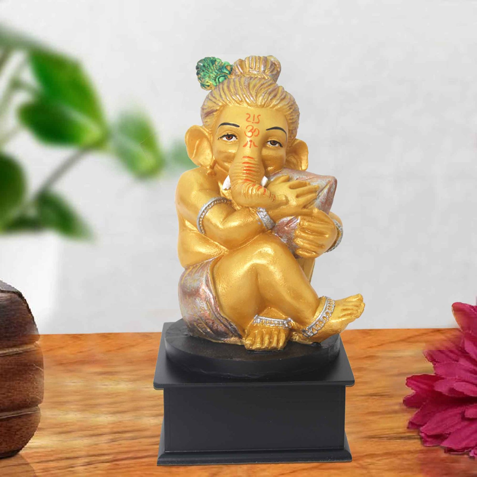Modak Ganesha gift items for home inaugration Matte Finish with Wooden Base 30 cm G57GW1668GCLMX