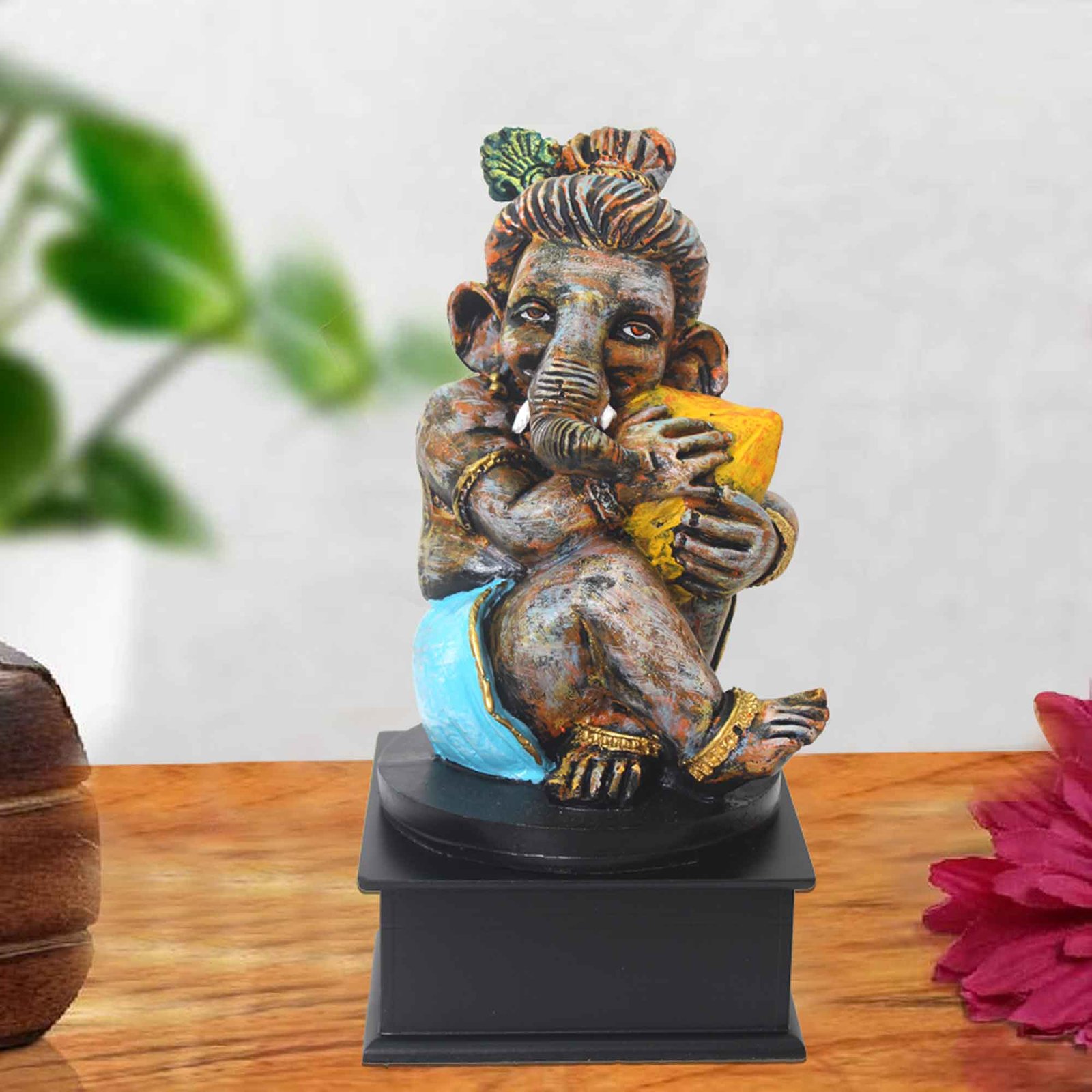 Modak Ganesha showpiece items for gift Matte Finish with Wooden Base 30 cm G57GW1668MQLMX