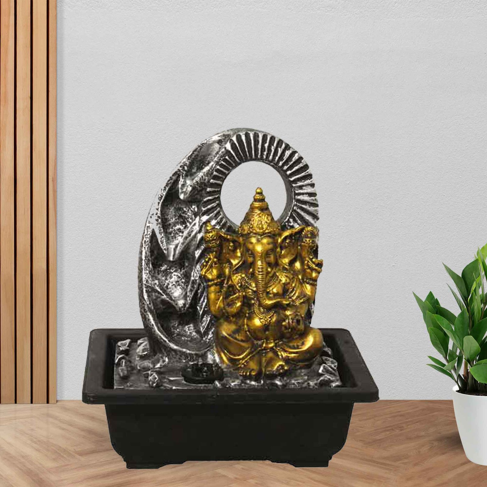 Lord Ganesha mini electric water fountain With Led Light - Metalic Antique Finish 27 cm G57GX0016G