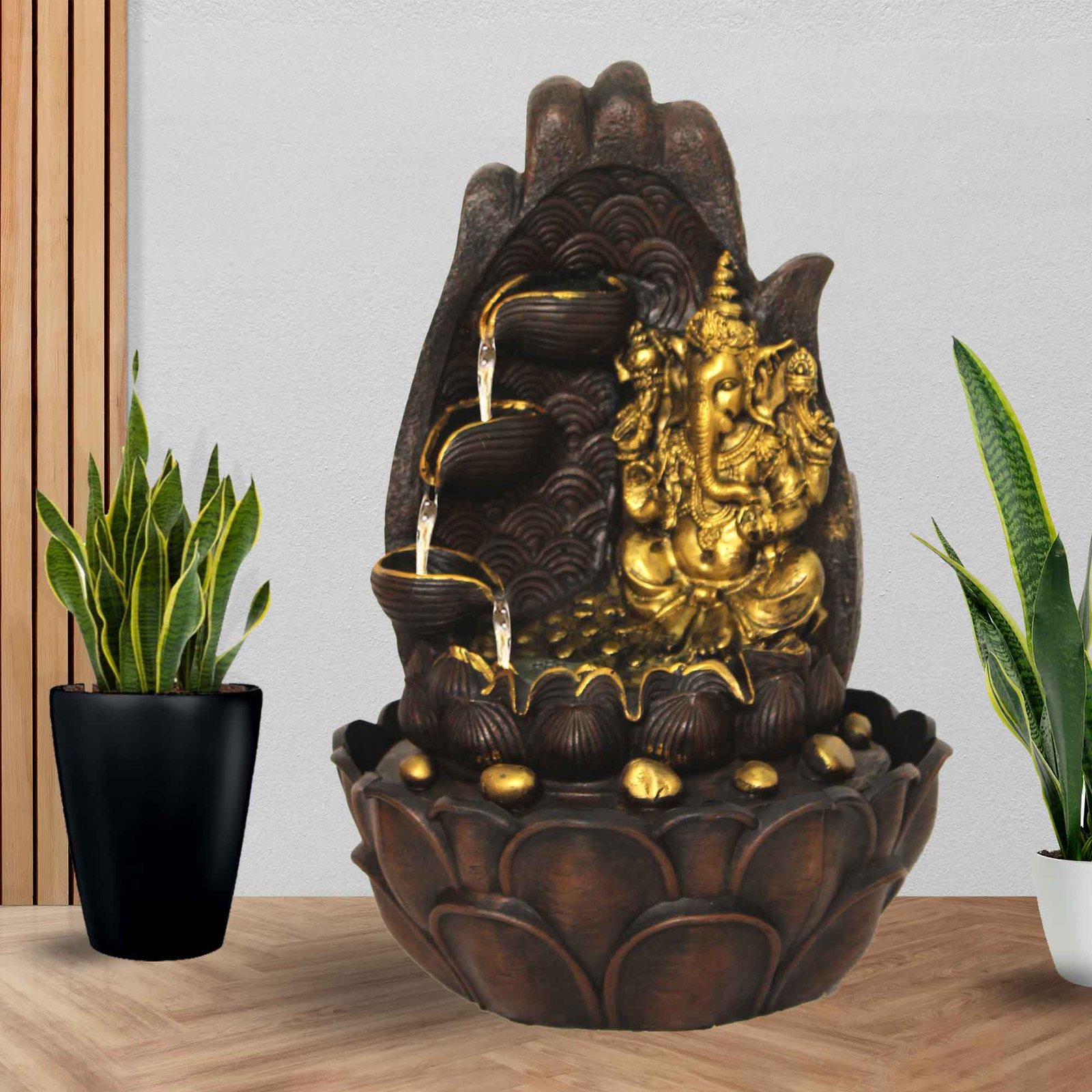Lotus Diya Ganesha small tabletop fountain With Led Light - Metalic Antique Finish 39 cm G57GX0023AGAMX