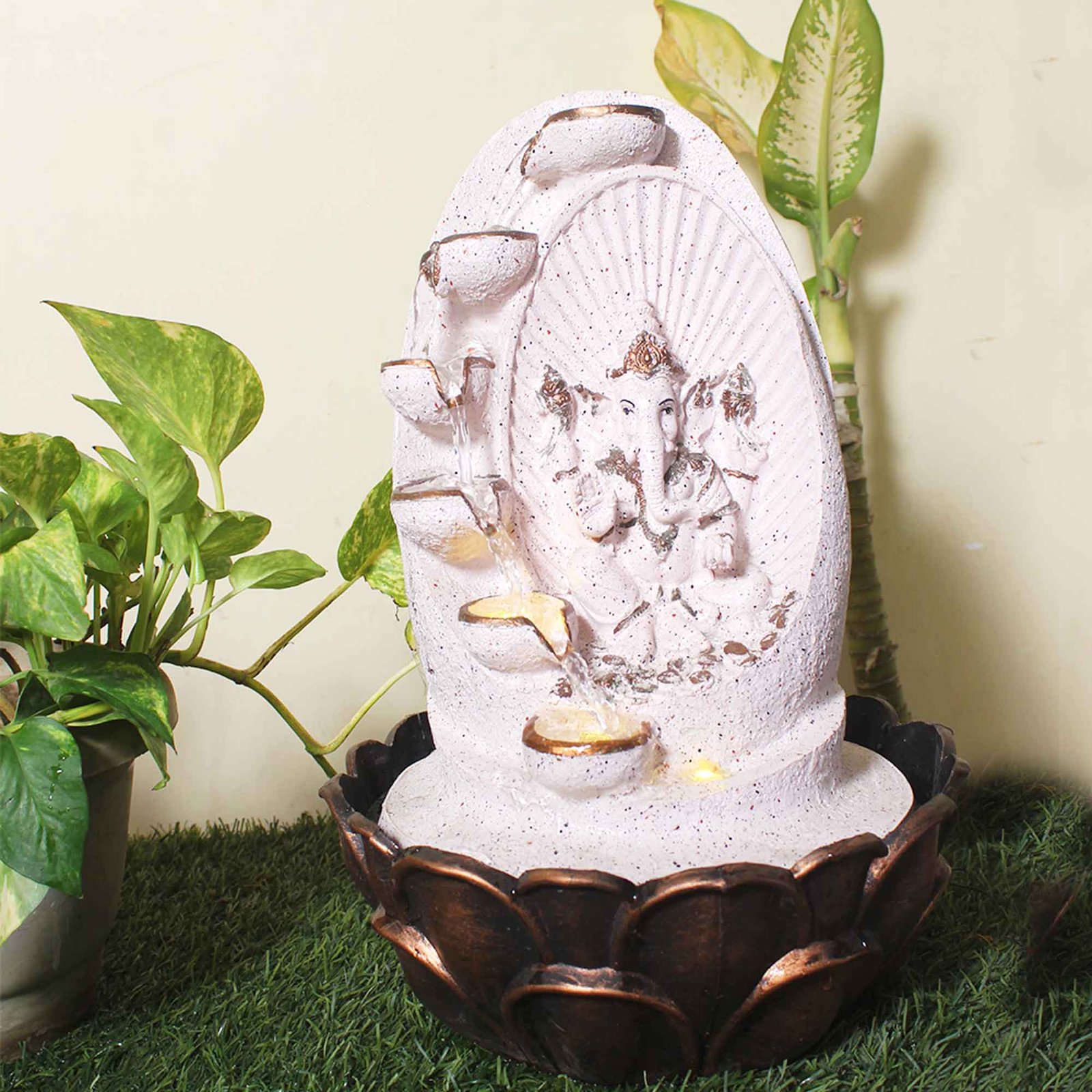 Lord Ganesha with Diya small water fountain for garden With Led Light - sandstone Finish 39 cm G57GX0024PCDMX