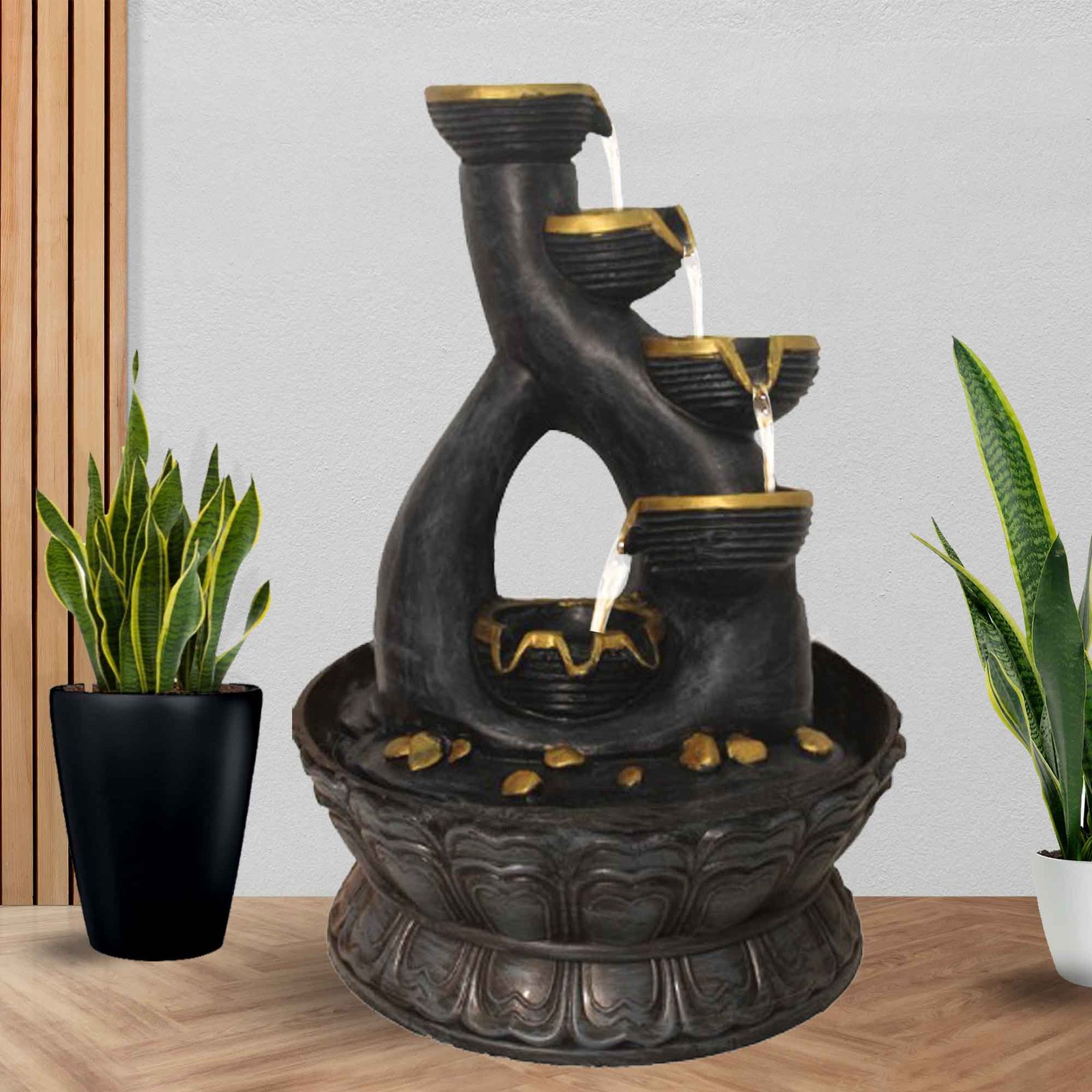 Diya Showpiece tabletop water fountain With Led Light - Metalic Antique Finish 41 cm G57GX0025FGAMX