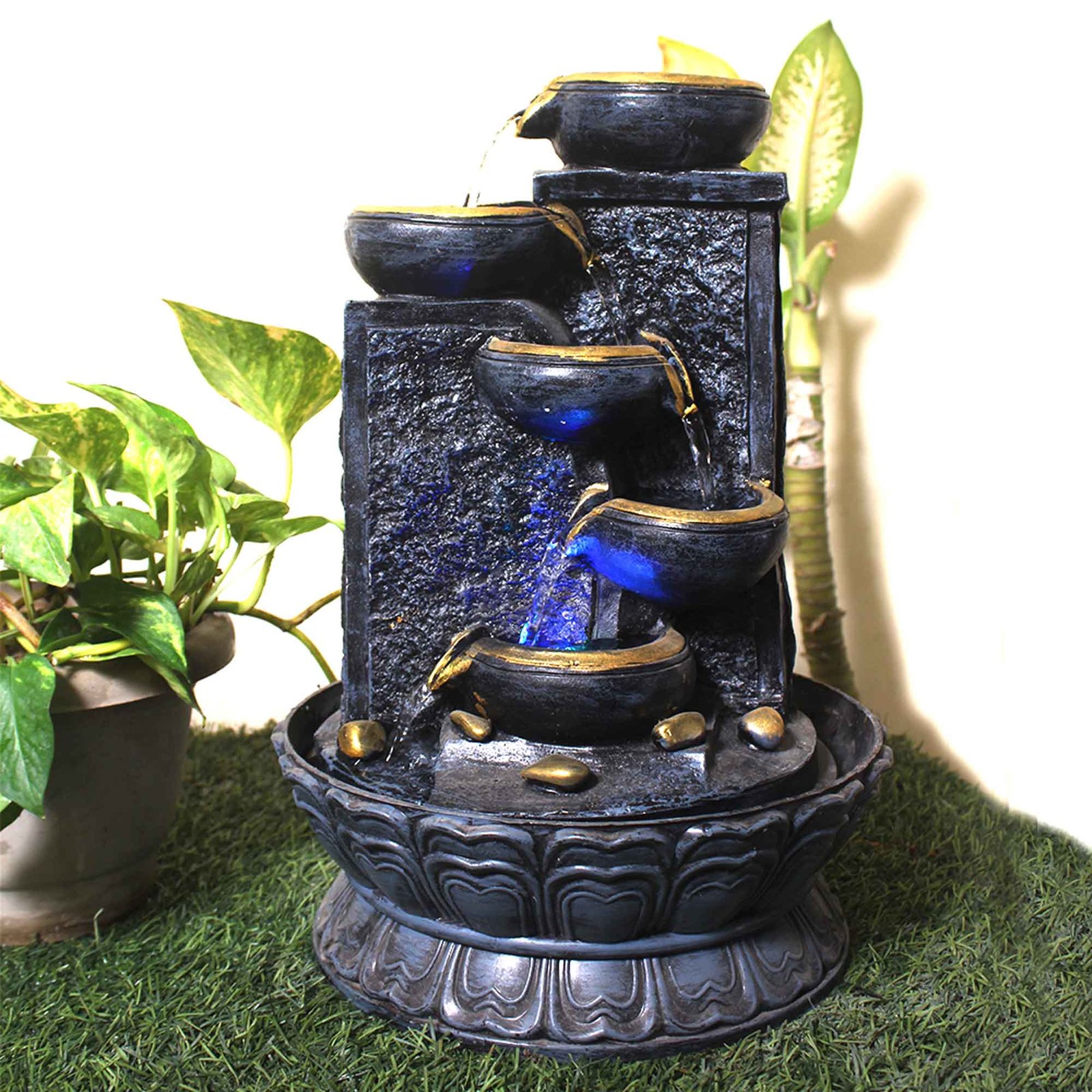 Polyresin Decorative water fountain for home With Led Light - Metalic Antique Finish 41 cm G57GX0026FGAMX