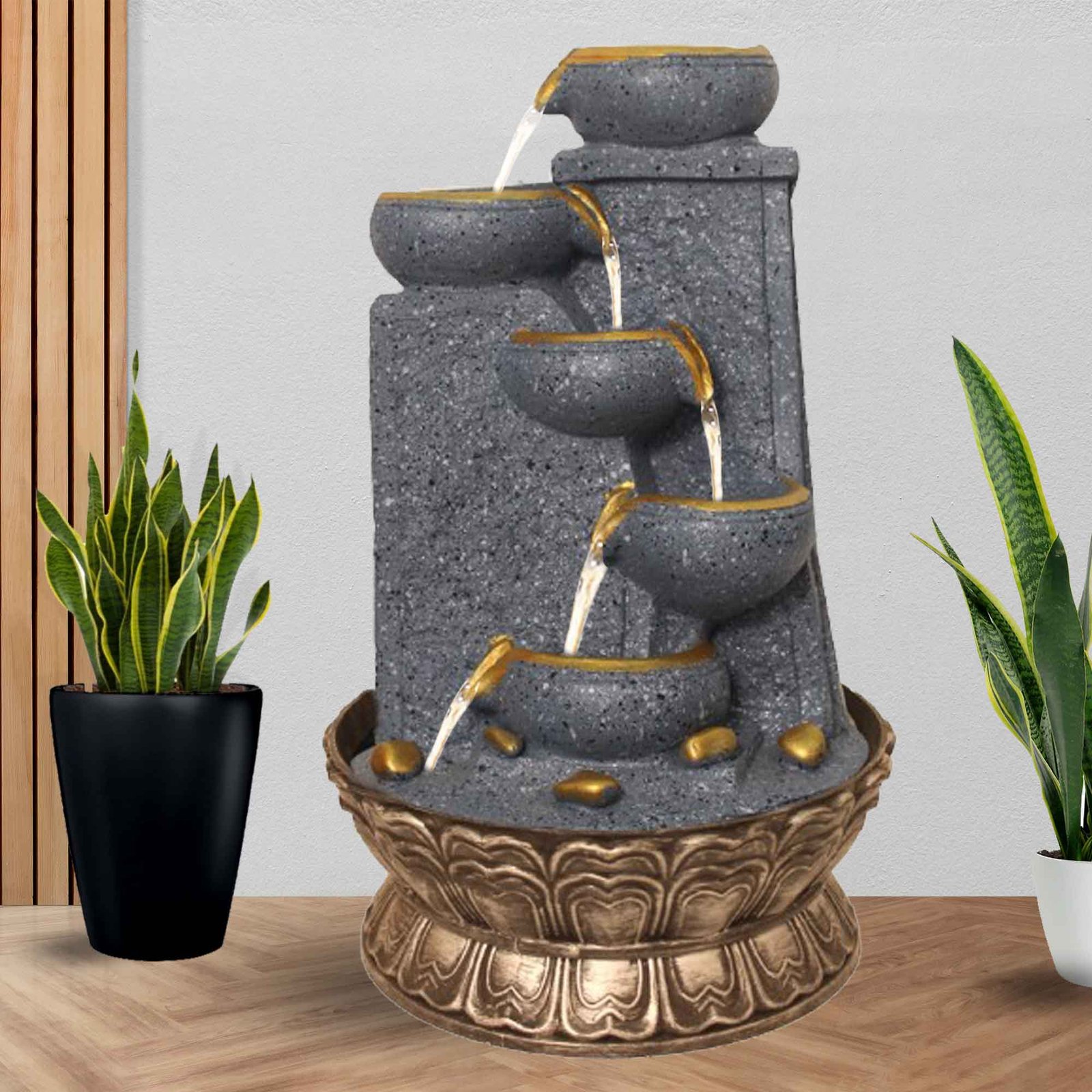 Decorative 5 Steps Diya water flow showpiece With Led Light - sandstone Finish 41 cm G57GX0026FGDMX