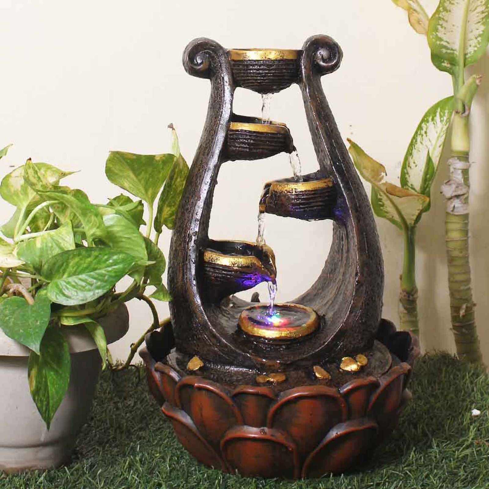 Modern Art Decorative water fountain for house With Led Light - Metalic Antique Finish 41 cm G57GX0027AGAMX