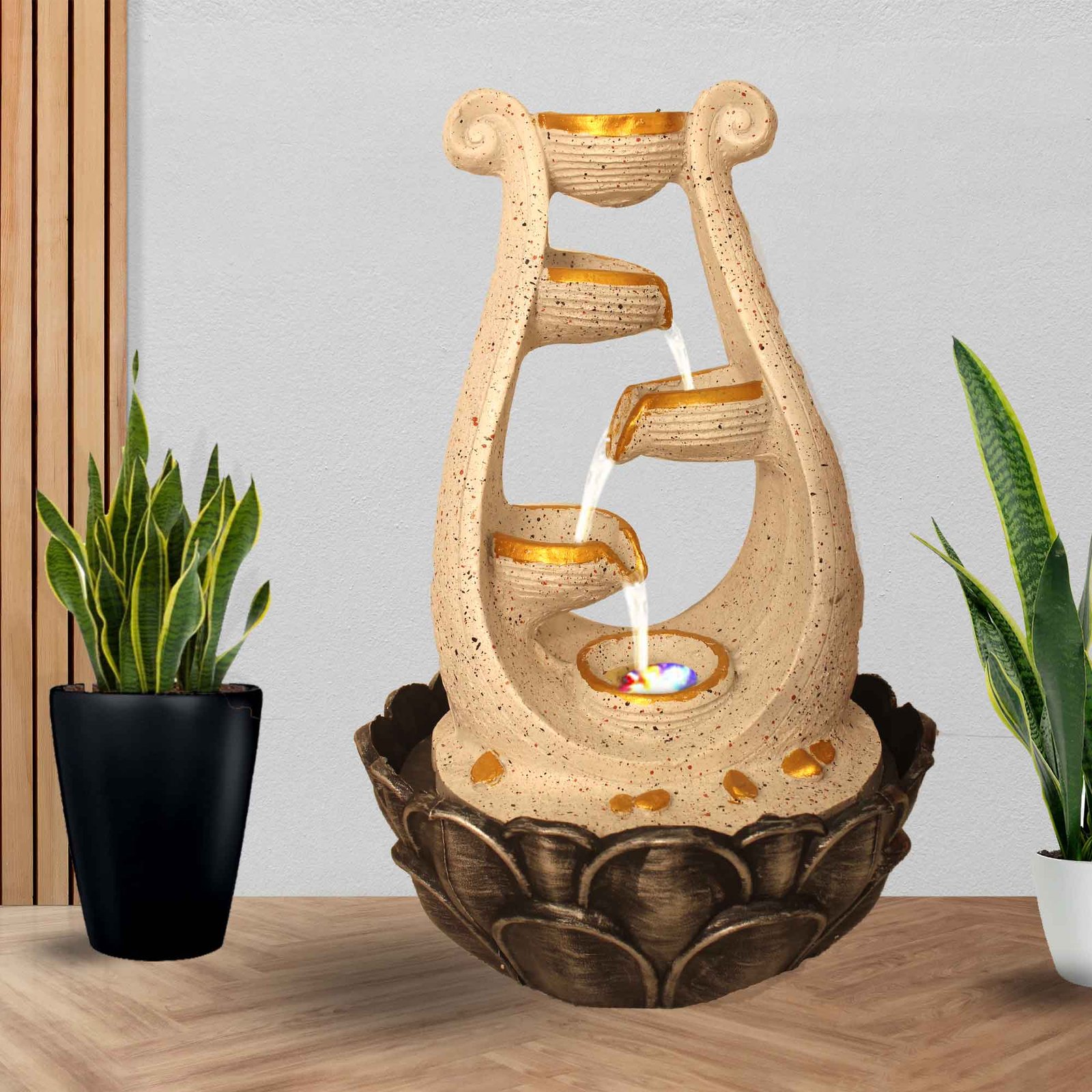 Modern Art Decorative water fountain for home indoor With Led Light - sandstone Finish 41 cm G57GX0027WGDMX