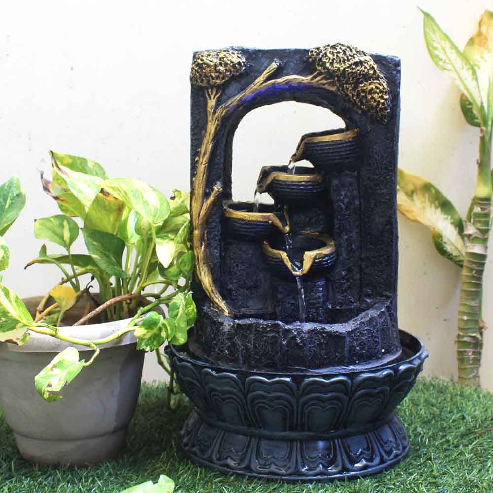 Tabletop Diya water fountain statues With Led Light - Metalic Antique Finish 41 cm G57GX0028FGAMX