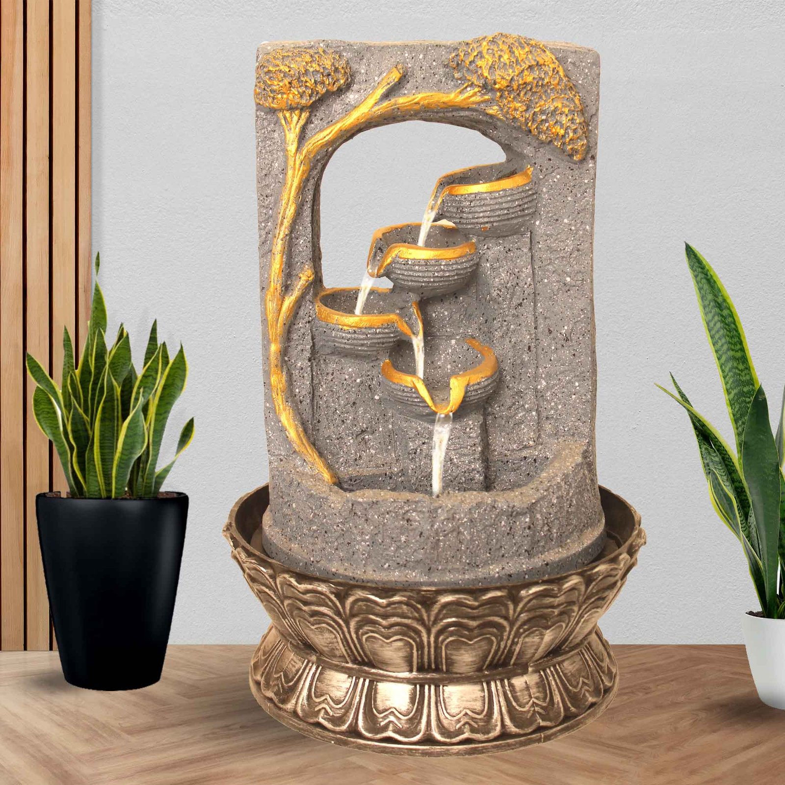 Modern Art  Tree Decorative water fountain indoor feng shui With Led Light - sandstone Finish 41 cm G57GX0028FGDMX