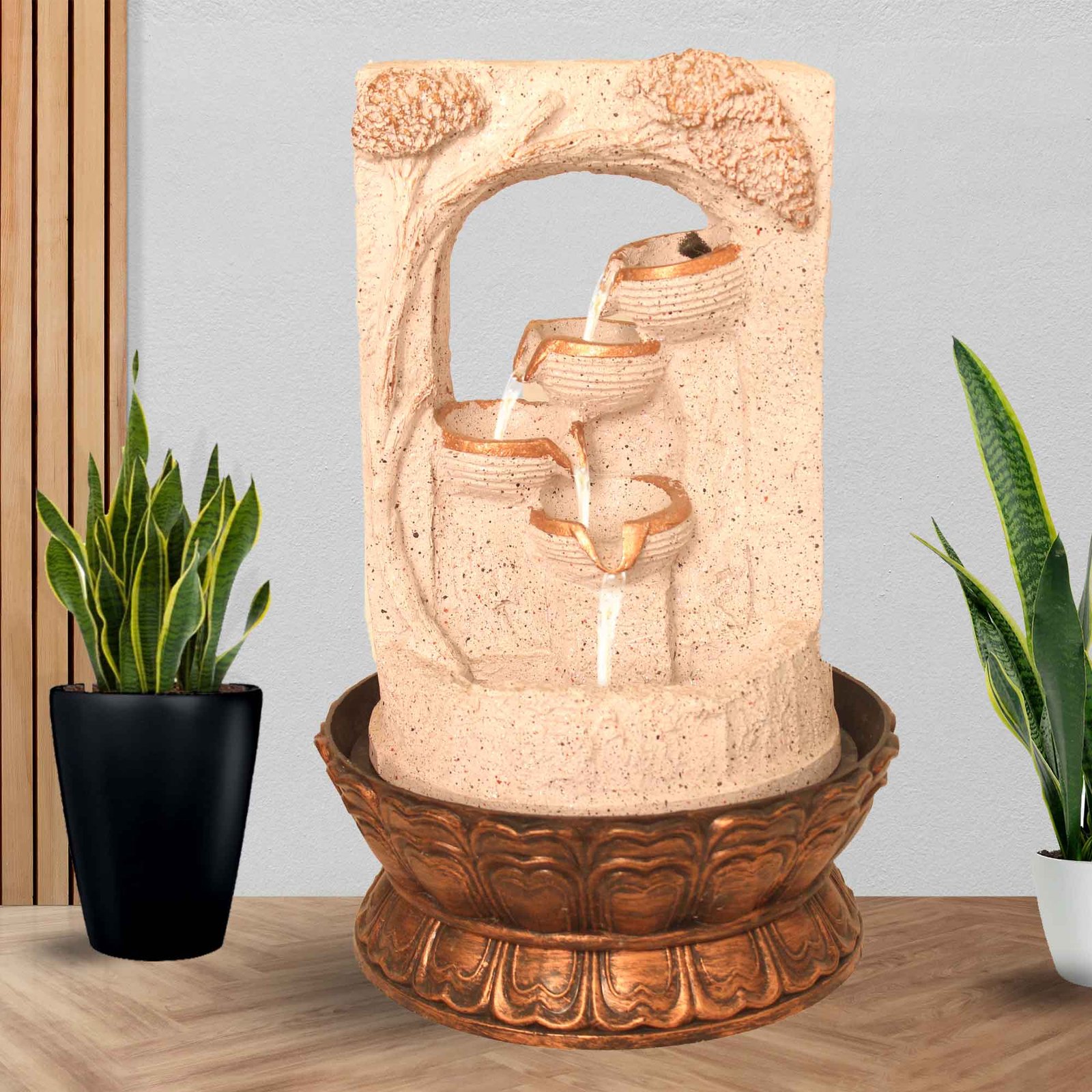 Modern Art  Tree Decorative water fountain home decor With Led Light - sandstone Finish 41 cm G57GX0028PCDMX